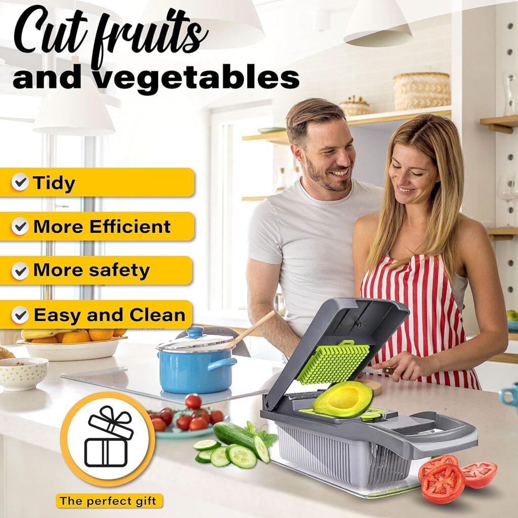 Aventura Shopping Vegetable Chopper - 13 in 1 Chopper Vegetable Cutter Easy to Use Veggie Chopper Black  Green Salad Chopper Carrot Cabbage Vegetable Slicer Hand Protector Food Chopper Potato Peeler