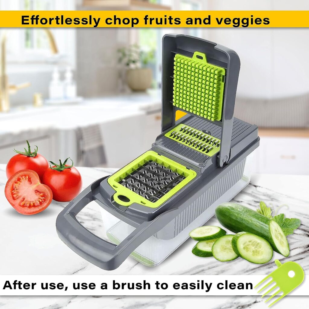 Aventura Shopping Vegetable Chopper - 13 in 1 Chopper Vegetable Cutter Easy to Use Veggie Chopper Black  Green Salad Chopper Carrot Cabbage Vegetable Slicer Hand Protector Food Chopper Potato Peeler