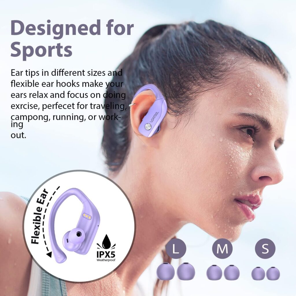 bmanl Wireless Earbuds Bluetooth Headphones 48hrs Play Back Sport Earphones with LED Display Over-Ear Buds with Earhooks Built-in Mic Headset for Workout Black