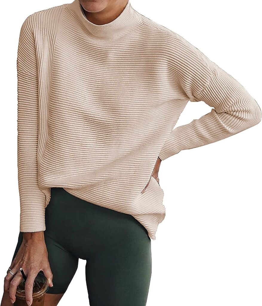 BTFBM Women Cozy Long Sleeve Mock Neck Fashion Sweaters Soft Solid Color Ribbed Knit Casual Fall Winter Pullover Sweater