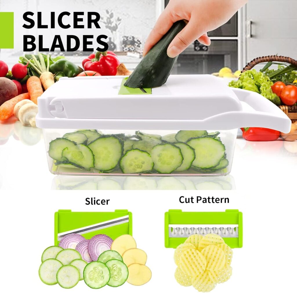 Carrie Joe Vegetable Chopper Egg Slicer Pro Food Chopper Dicer Cutter Salad Onion Chopper with Container-Cool Gadgets Kitchen Accessories (Grey/Green)