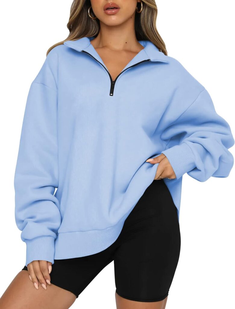 EFAN Womens Oversized Half Zip Pullover Long Sleeve Sweatshirt Quarter Zip Trendy Hoodie Ouffits Teen Girls Fall Y2K Clothes