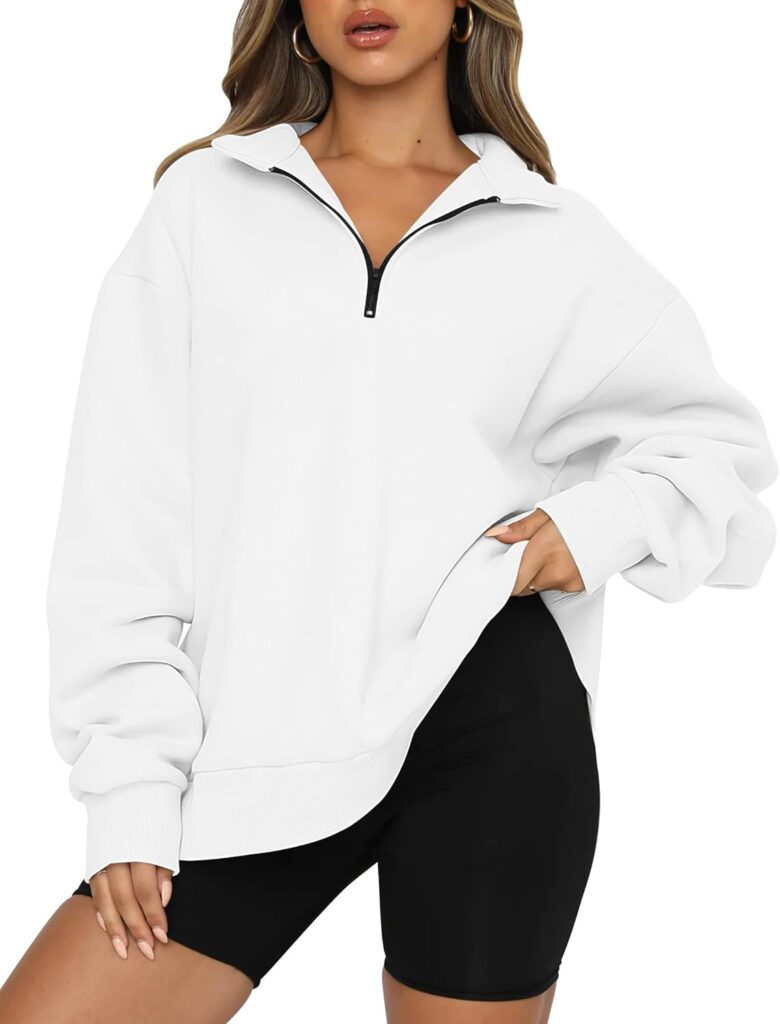 EFAN Womens Oversized Half Zip Pullover Long Sleeve Sweatshirt Quarter Zip Trendy Hoodie Ouffits Teen Girls Fall Y2K Clothes