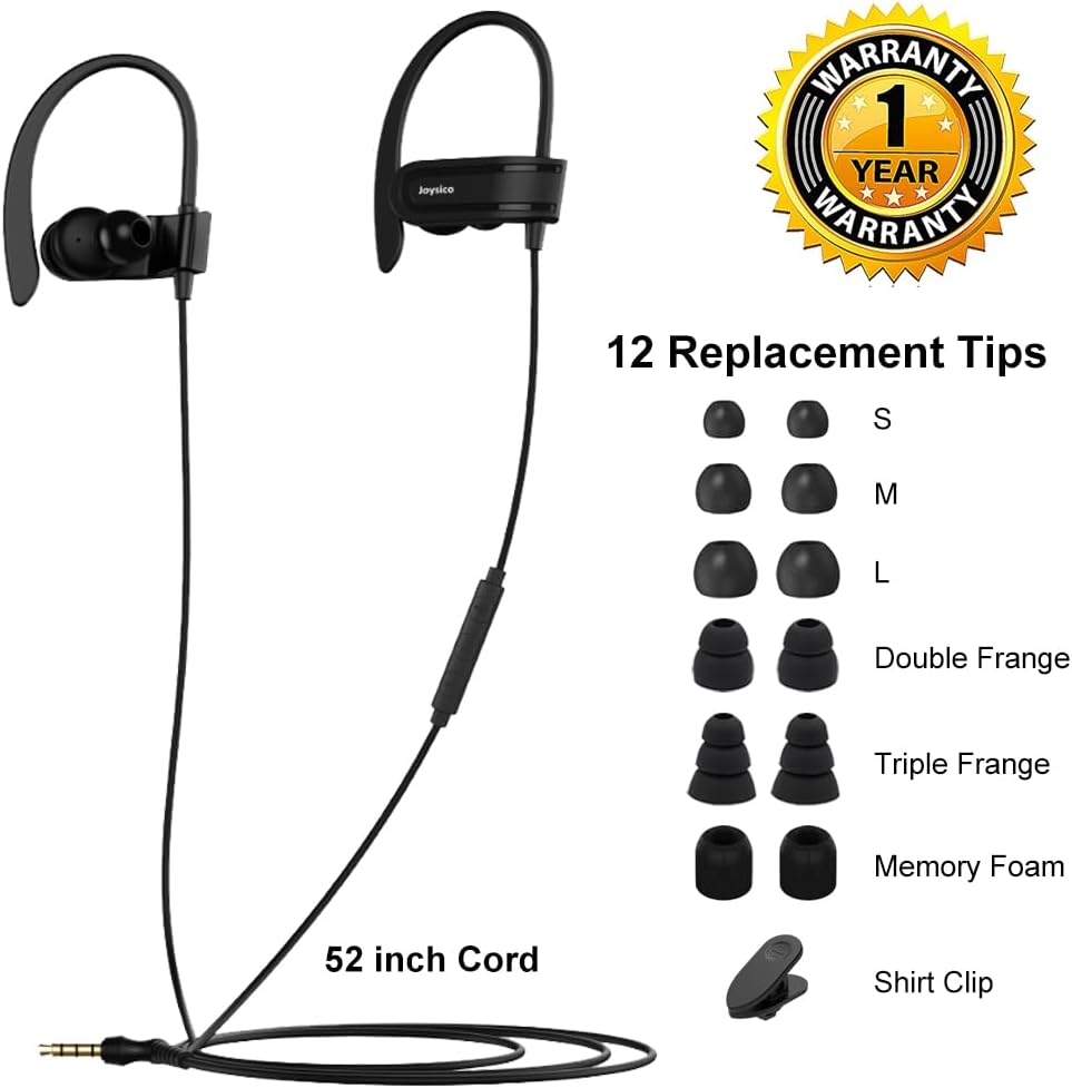 Joysico Wired Over The Ear Earbuds with Microphone Volume Control Ear Hook and Case, Sweatproof Sport Earphones for Running Exercise Gym Workout, Wrap Around Headphones for Cellphones, Laptop, Tablet