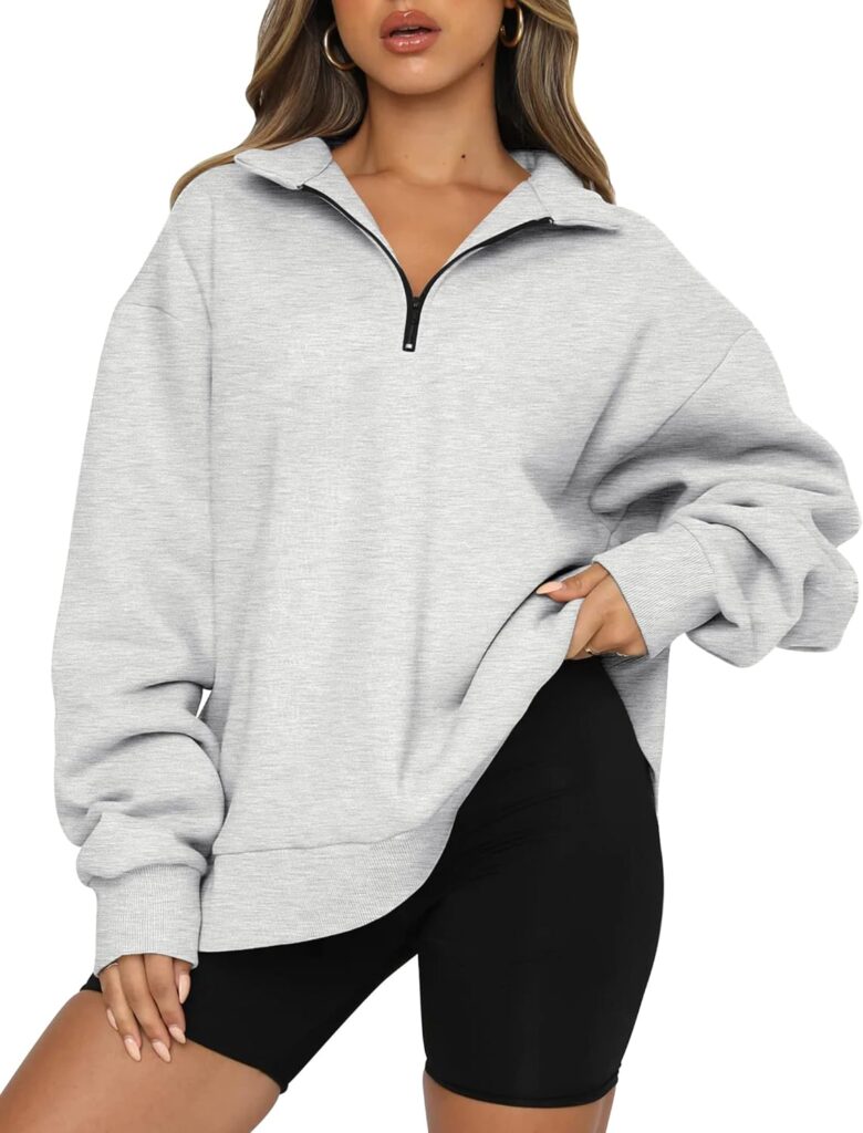 Trendy Queen Womens Oversized Sweatshirts Hoodies Half Zip Pullover Fall Fashion Outfits 2023 Y2k Clothes