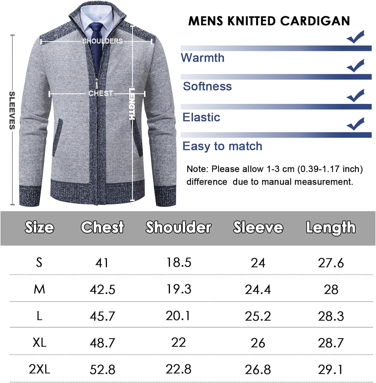 XinYangNi Mens Sweaters Full Zip Thick Knitted Cardigan Sweaters Jacket with Pockets