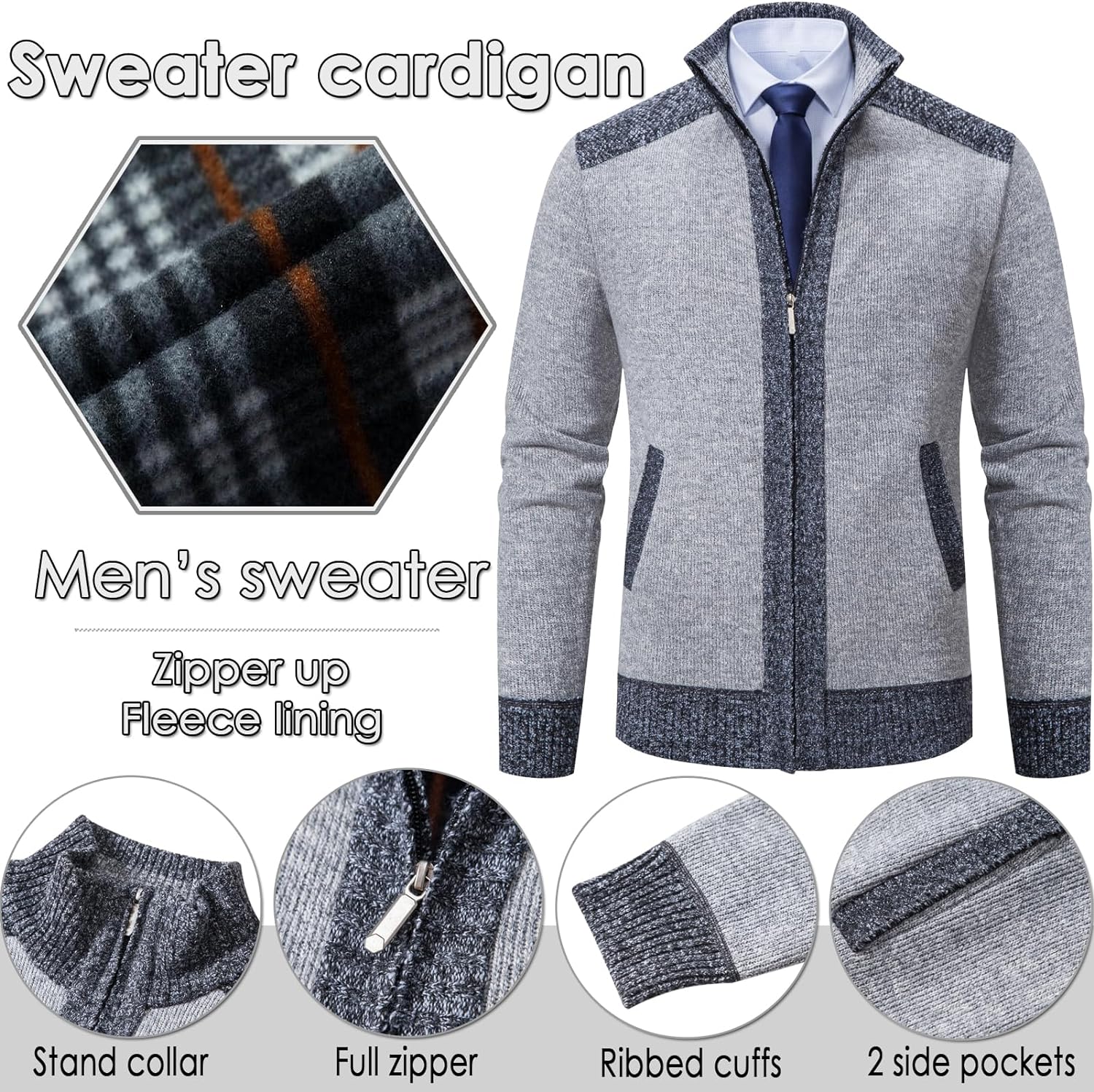 XinYangNi Mens Sweaters Full Zip Thick Knitted Cardigan Sweaters Jacket with Pockets