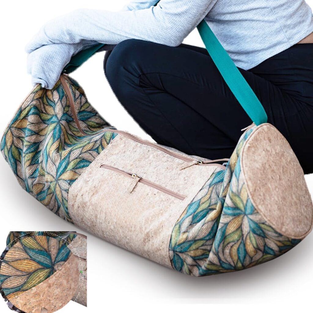 Yoga Mat Bag - Adjustable Strap Yoga Bags and Carriers Fits All Your Stuff - Double Zippered Yoga Mat Carrier Bag for Women - Earth-Friendly Cork Yoga Bag - Fits Large Mat - Yoga Mat Bags for Women