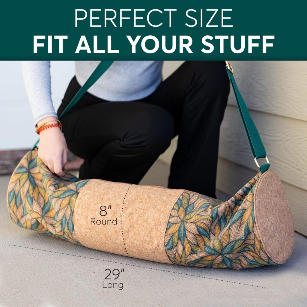 Yoga Mat Bag - Adjustable Strap Yoga Bags and Carriers Fits All Your Stuff - Double Zippered Yoga Mat Carrier Bag for Women - Earth-Friendly Cork Yoga Bag - Fits Large Mat - Yoga Mat Bags for Women