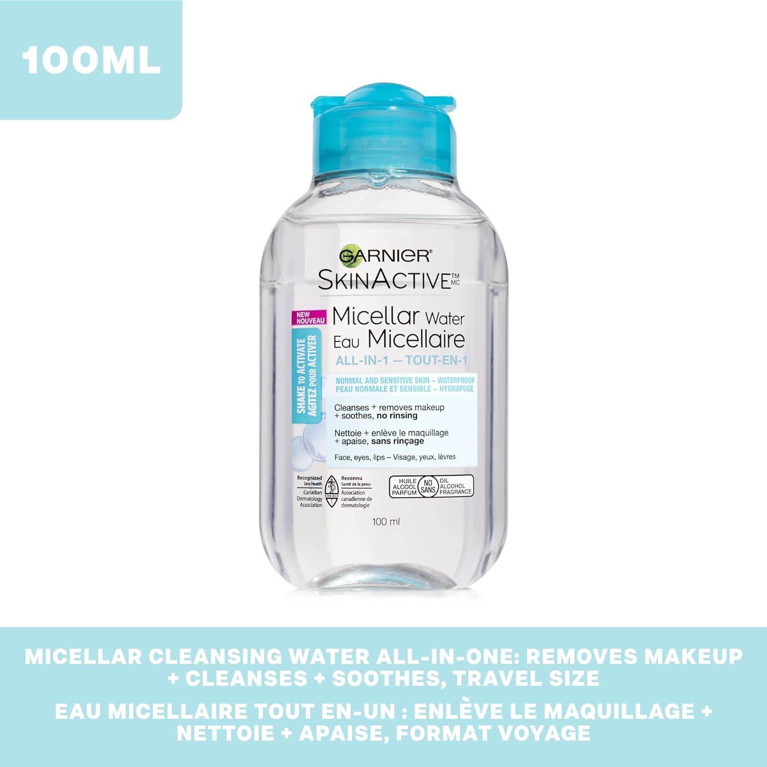 Garnier SkinActive Micellar Water For Waterproof Makeup, Facial Cleanser  Makeup Remover, 13.5 Fl Oz (400mL), 1 Count (Packaging May Vary)