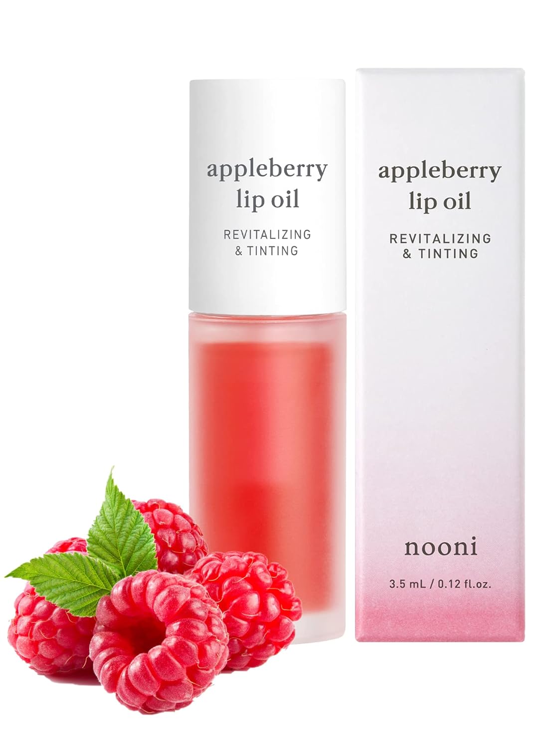 NOONI Korean Lip Oil - Appleberry | Lip Stain, Gift, Moisturizing, Revitalizing, and Tinting for Dry Lips with Raspberry Fruit Extract, 0.12 Fl Oz