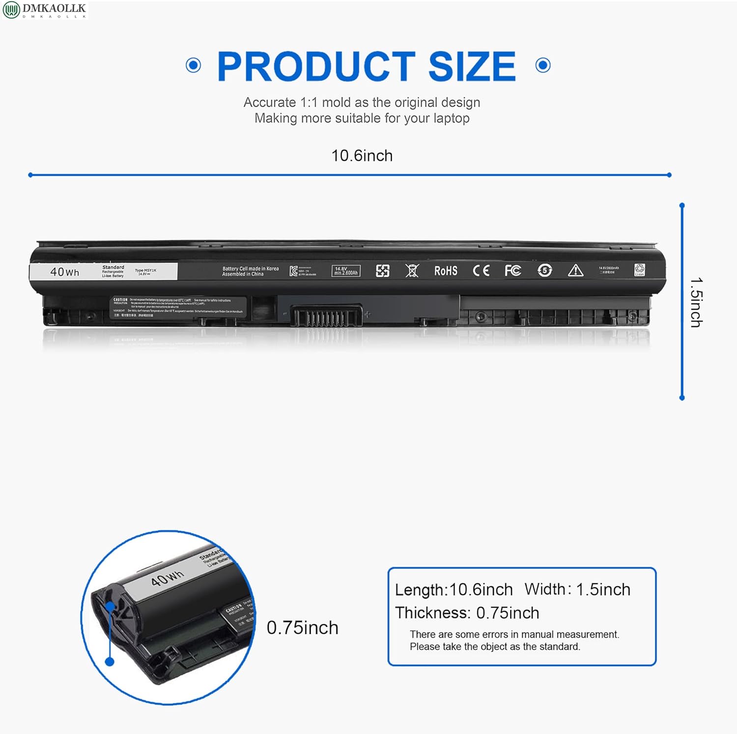 40WH M5Y1K 14.8V Battery for Dell Inspiron 14 15 17 5000 3000 Series 5559 5558 3551 3451 3558 i3558 3567 5755 5756 5458 5759 5758 5759 GXVJ3 453-BBBQ WKRJ2 VN3N0 HD4J0 991XP P63F P47F P51F P52F P64G