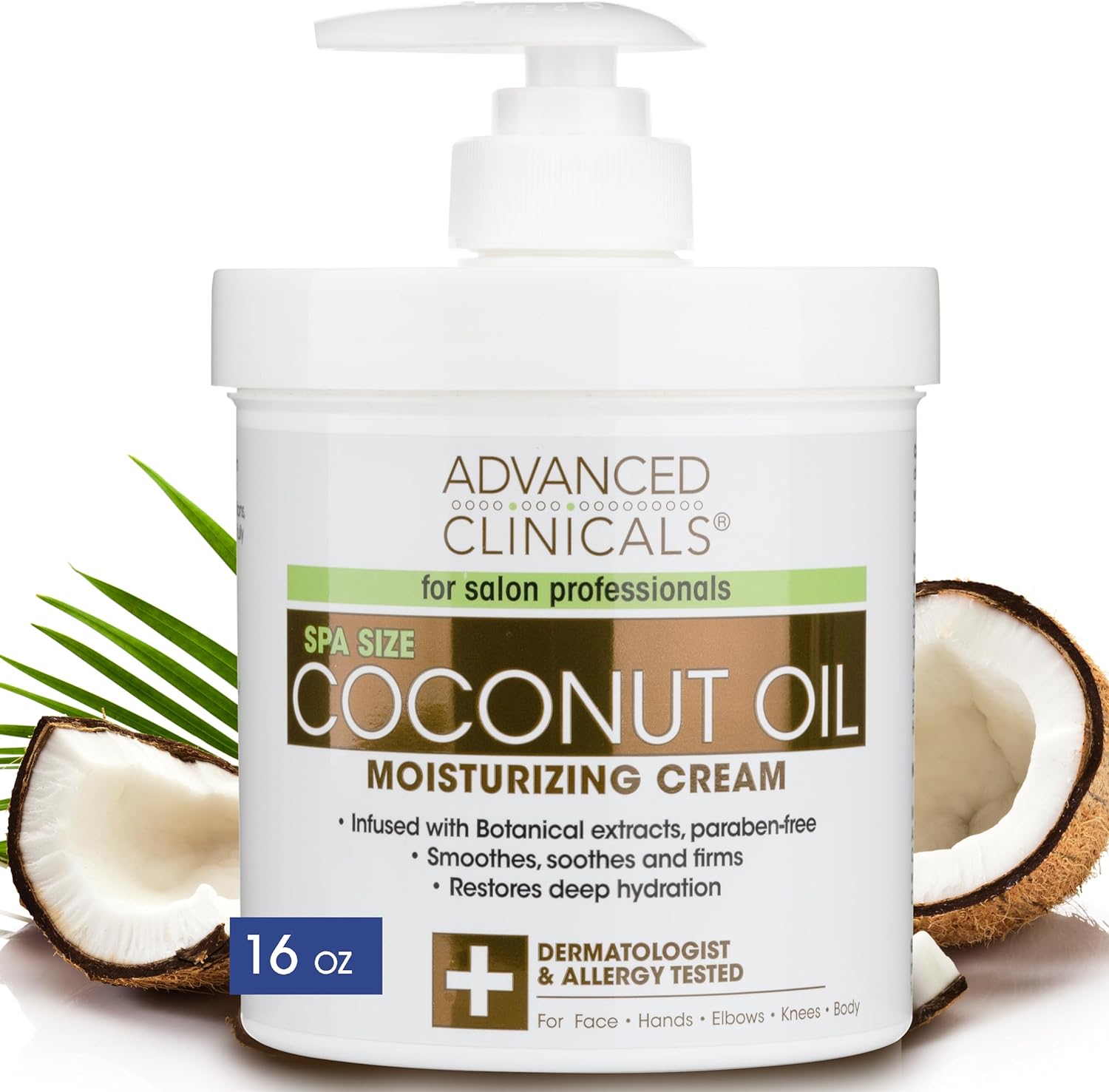 Advanced Clinicals Coconut Body Lotion Moisturizing Cream  Face Lotion | Coconut Oil Lotion For Women  Men | Natural Coconut Cream Moisturizer Body Butter Skin Care Balm, Large 16 Oz                Size: 16 Ounce (Pack of 1)