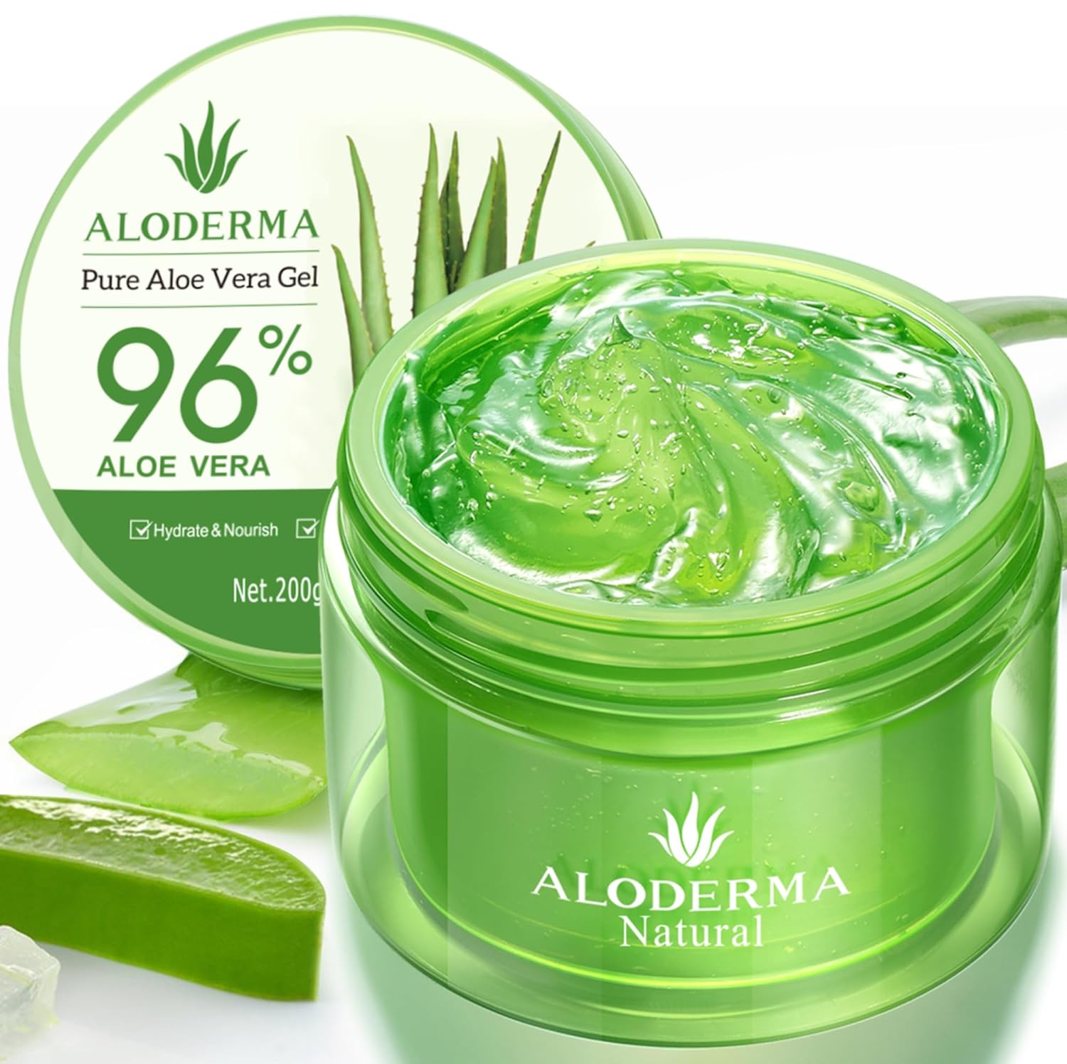 Aloderma Organic Aloe Vera Gel for Face Made within 12 Hours of Harvest, 96% Pure Aloe Vera Gel for Skin, Scalp,  Hair, Soothing Aloe Face Moisturizer, Multipurpose Skin Care, Hydrating Aloe Gel, 7oz