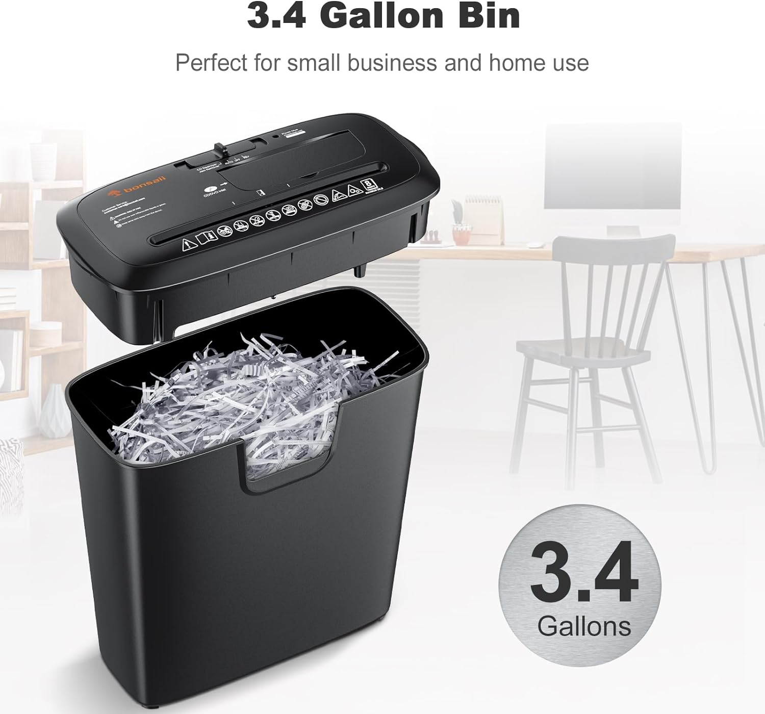 Bonsaii Paper Shredder for Home Use, 8-Sheet StripCut Home Office Shredder, CD/Credit Card Shredder Machine with Overheat Protection, 3.4 Gallons Wastebasket