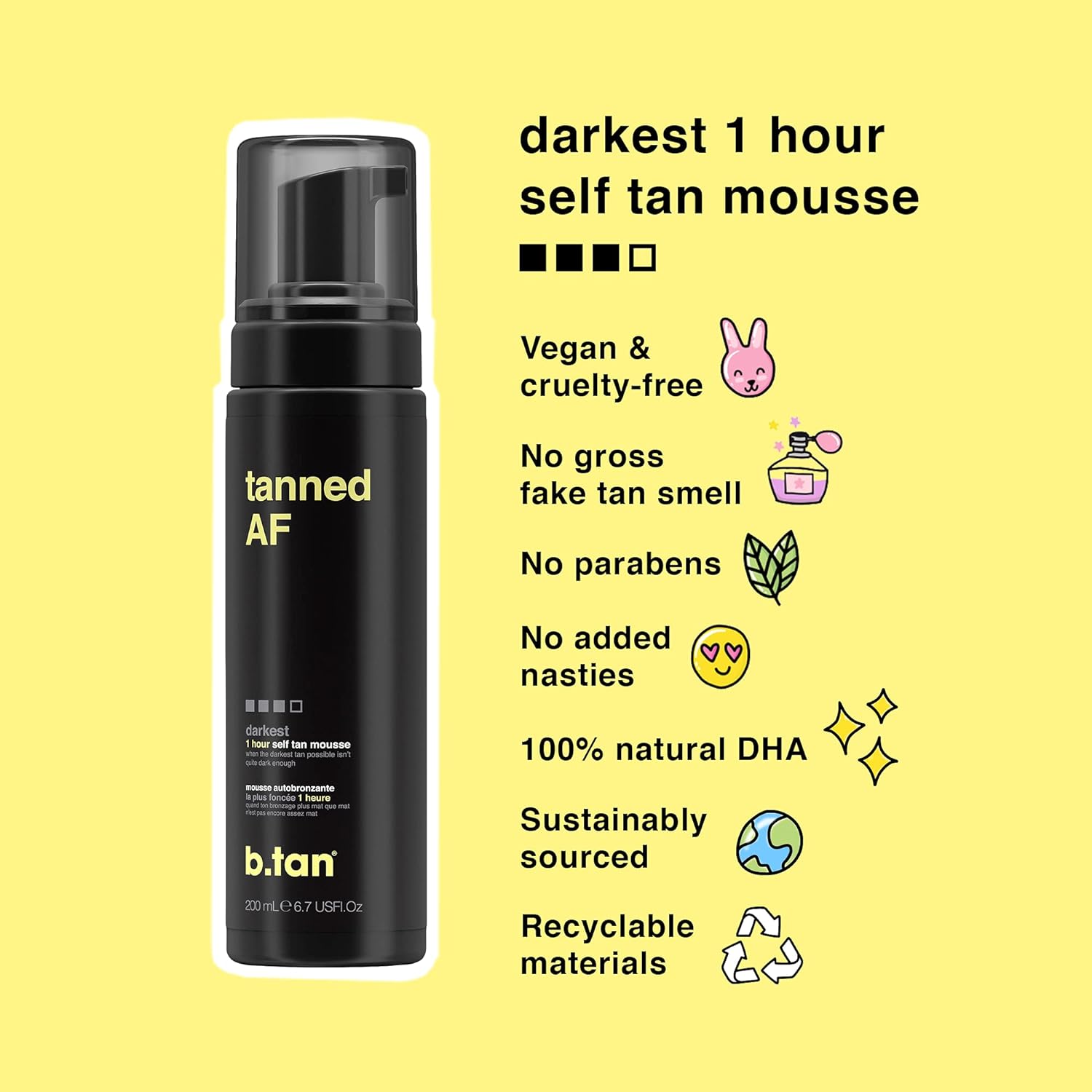 b.tan Dark Self Tanner Kit | Get Tanned Bundle - Self Tanner Mousse with Mitt Applicator, 1 Hour Sunless Tanner, Fast and No Fake Tan Smell, No Added Nasties, Vegan, Cruelty Free, 6.7 Fl Oz