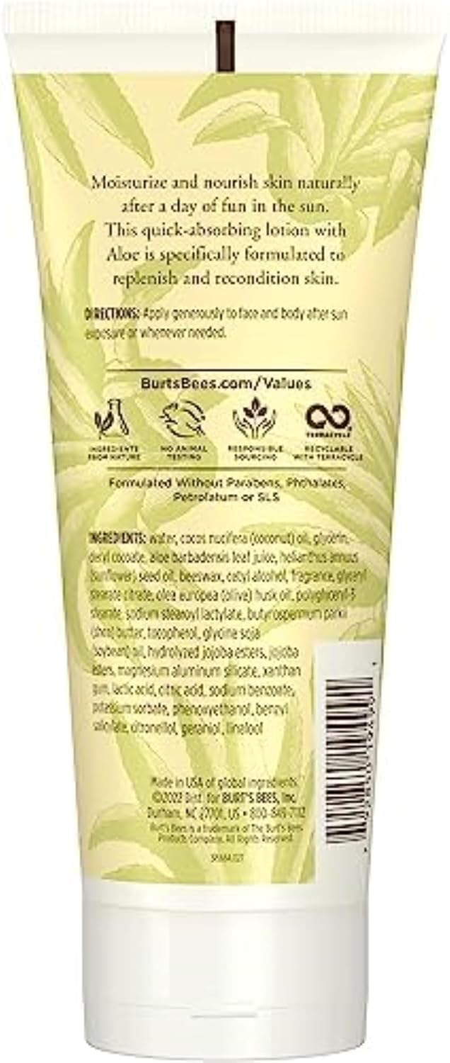 Burts Bees After Sun Lotion with Hydrating Aloe Vera  Coconut Oil - Summer Essentials, Sunburn Relief, Natural After Sun Soother, 6 oz