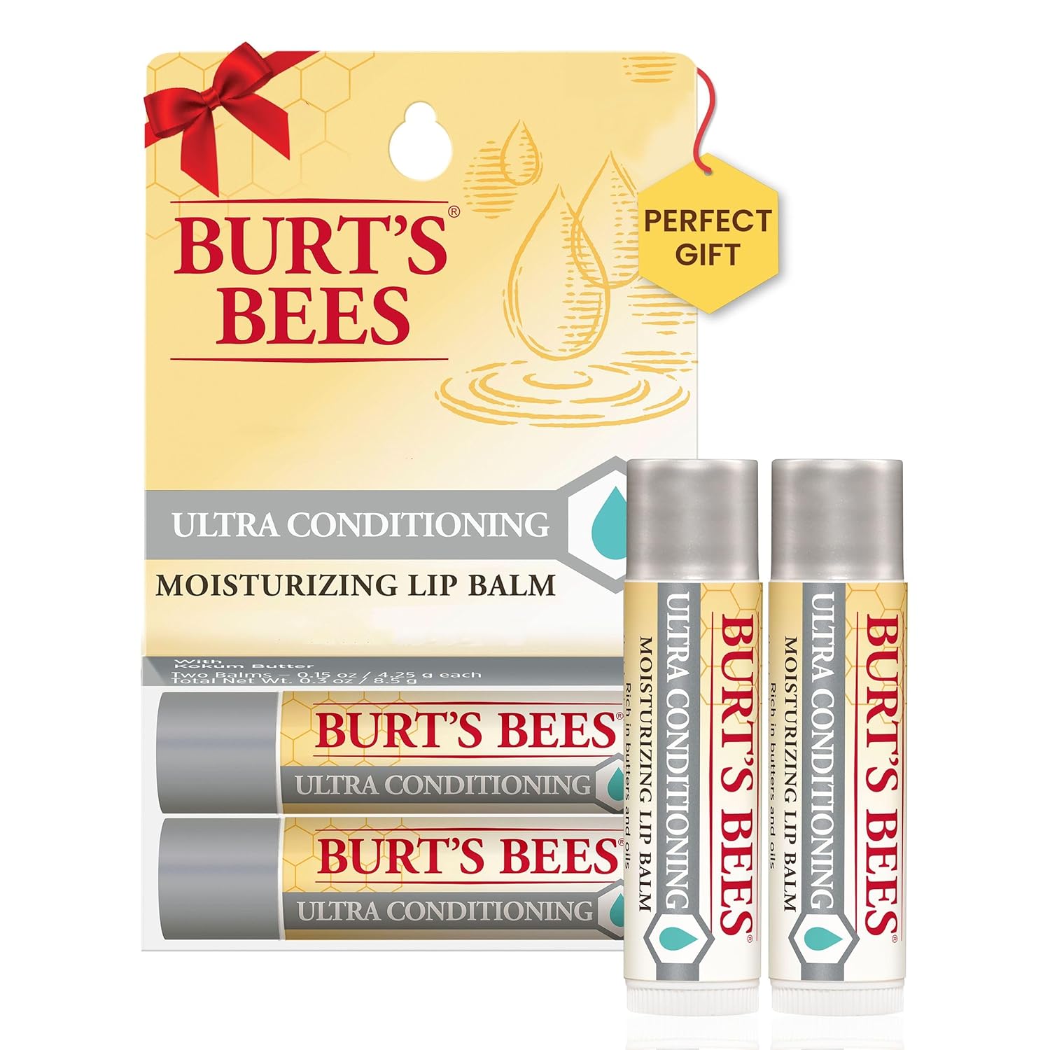 Burts Bees Lip Balm Stocking Stuffers, Moisturizing Lip Care Christmas Gifts for All Day Hydration, Ultra Conditioning with Shea, Cocoa  Kokum Butter, 100% Natural (2-Pack)