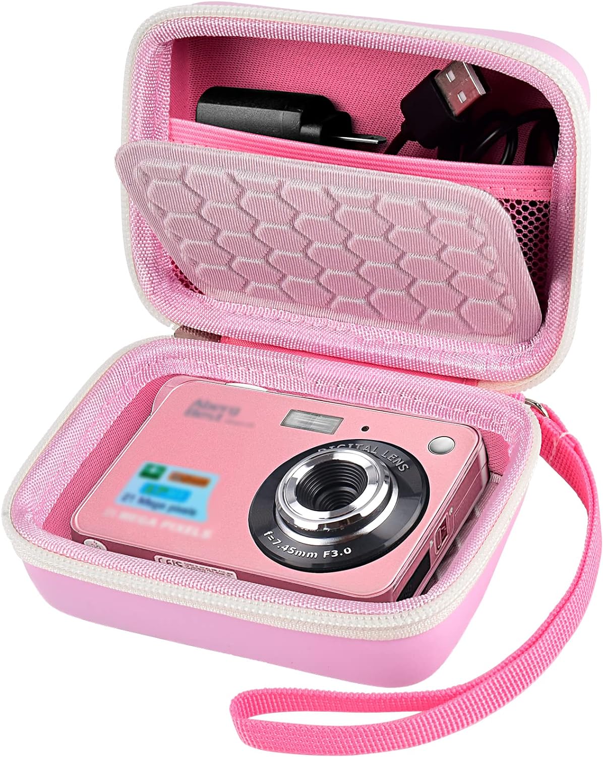 Carrying  Protective Case for Digital Camera, AbergBest 21 Mega Pixels 2.7 LCD Rechargeable HD/Kodak Pixpro/Canon PowerShot ELPH 180/190 / Sony DSCW800 / DSCW830 Cameras for Travel-Pink