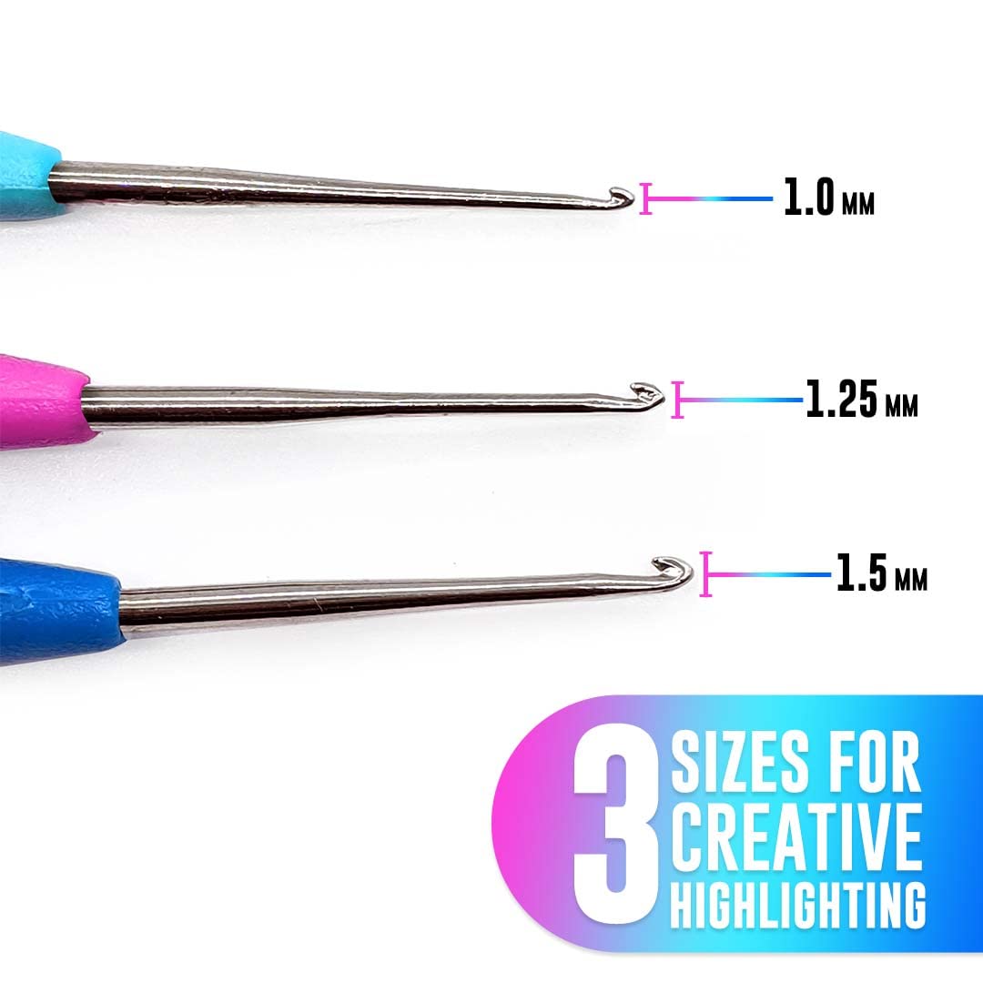 Colortrak Hair Highlighting Needles, Precision Metal Needles with Soft Contour Gel Handles, Reduces Hand Fatigue, Sizes: 1.0 Teal, 1.25 Fuchsia, 1.5 Blue, Multi (3 Count)