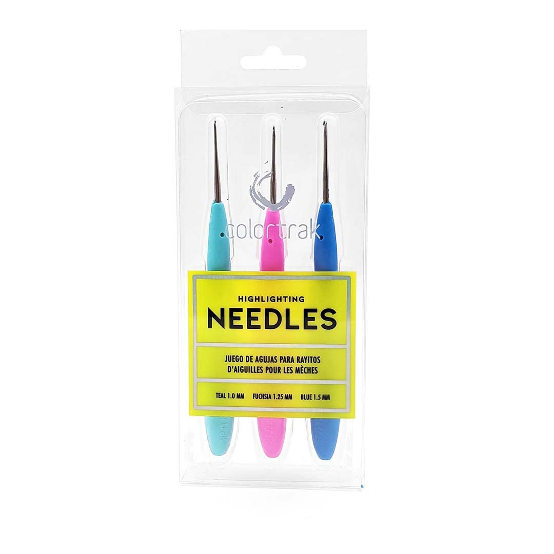 Colortrak Hair Highlighting Needles, Precision Metal Needles with Soft Contour Gel Handles, Reduces Hand Fatigue, Sizes: 1.0 Teal, 1.25 Fuchsia, 1.5 Blue, Multi (3 Count)