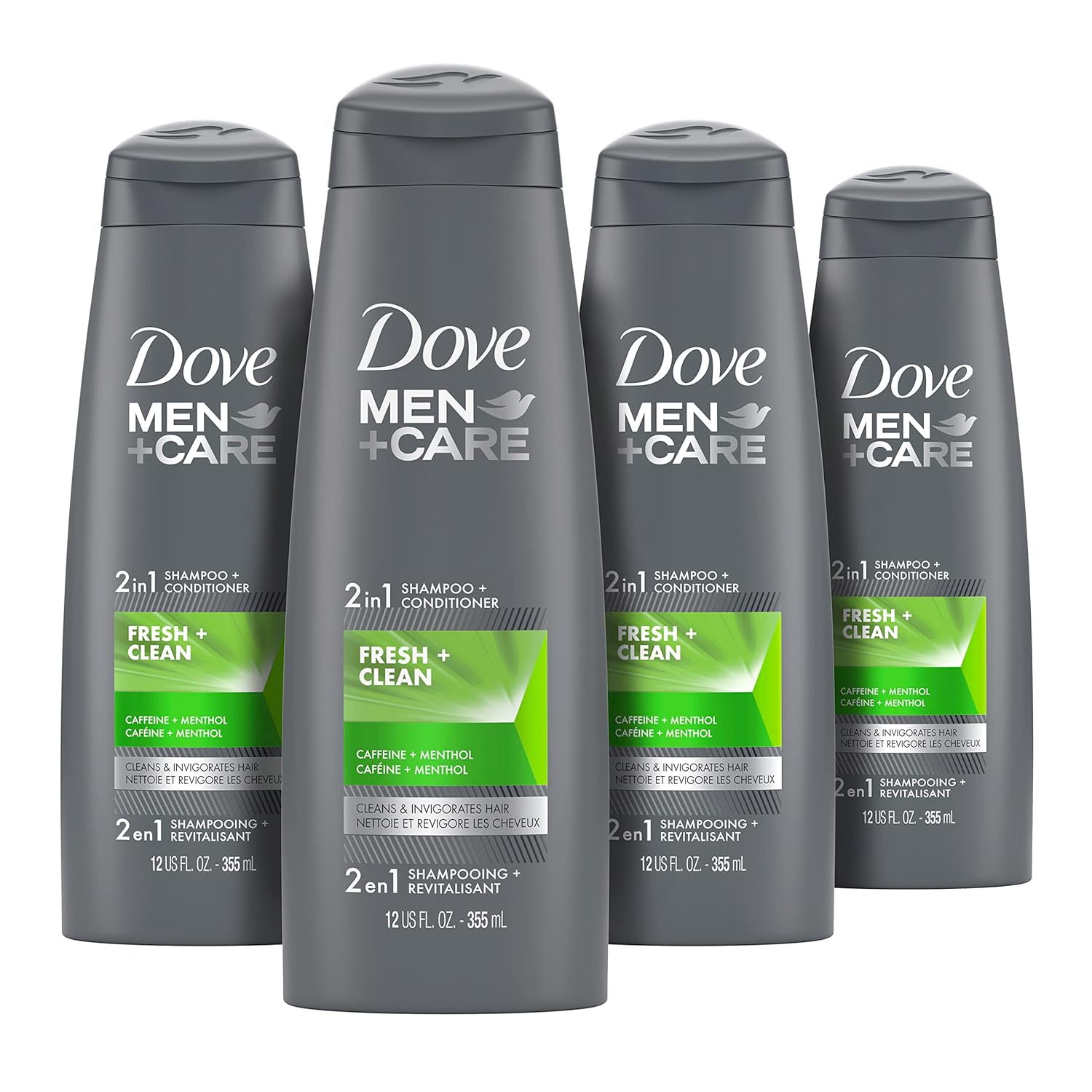 DOVE MEN + CARE Fortifying 2-in-1 Shampoo and Conditioner Fresh and Clean with Caffeine 4 Count For Everyday Care Helps Strengthen and Nourish Hair 12 oz