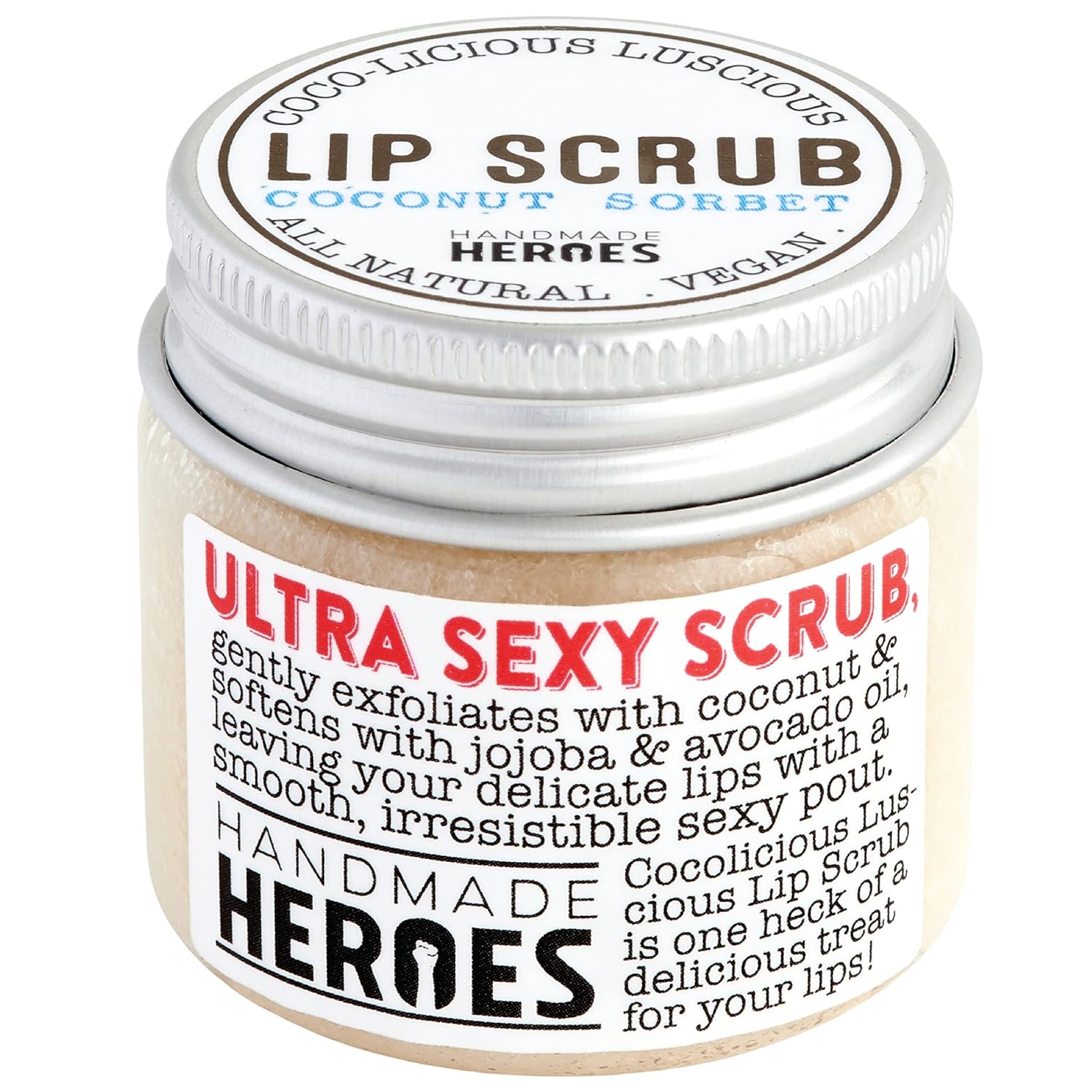 Handmade Heroes 100% Natural Lip Scrub, Vegan Conditioning Coconut Exfoliator - Gentle Exfoliant, Sugar Polish and Scrubber for Chapped Dry Lips, 1oz (Coconut Sorbet)