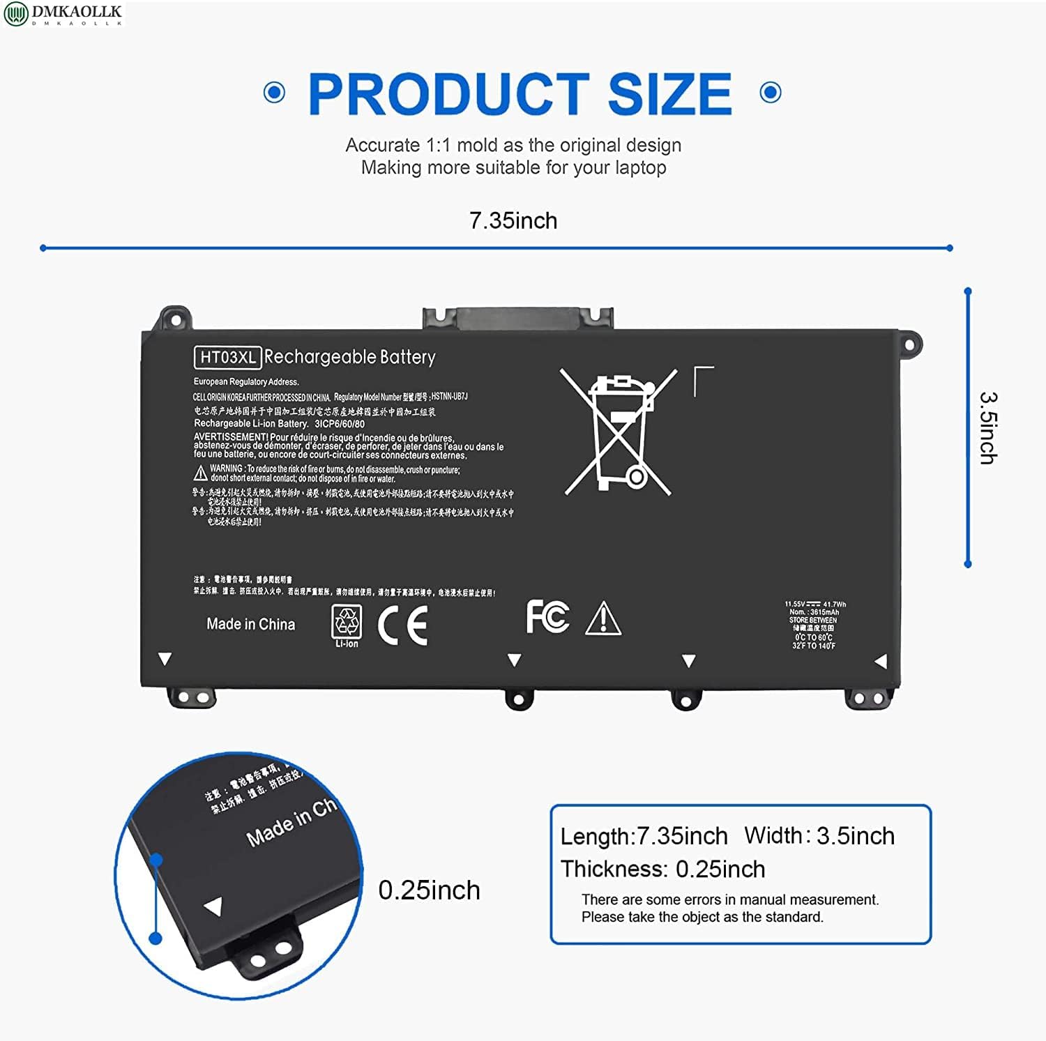 HT03XL L11119-855 Laptop Battery for HP Pavilion 14-CE 14-CF 14-DF 15-CS 15-DA 15-DB 15-DW 17-by 17-CA Series 15-CS0053CL 15-DW0033NR 15-DA0014DX L11421-542 L11421-2C2 HSTNN-UB7J HSTNN-DB8R HT03041XL