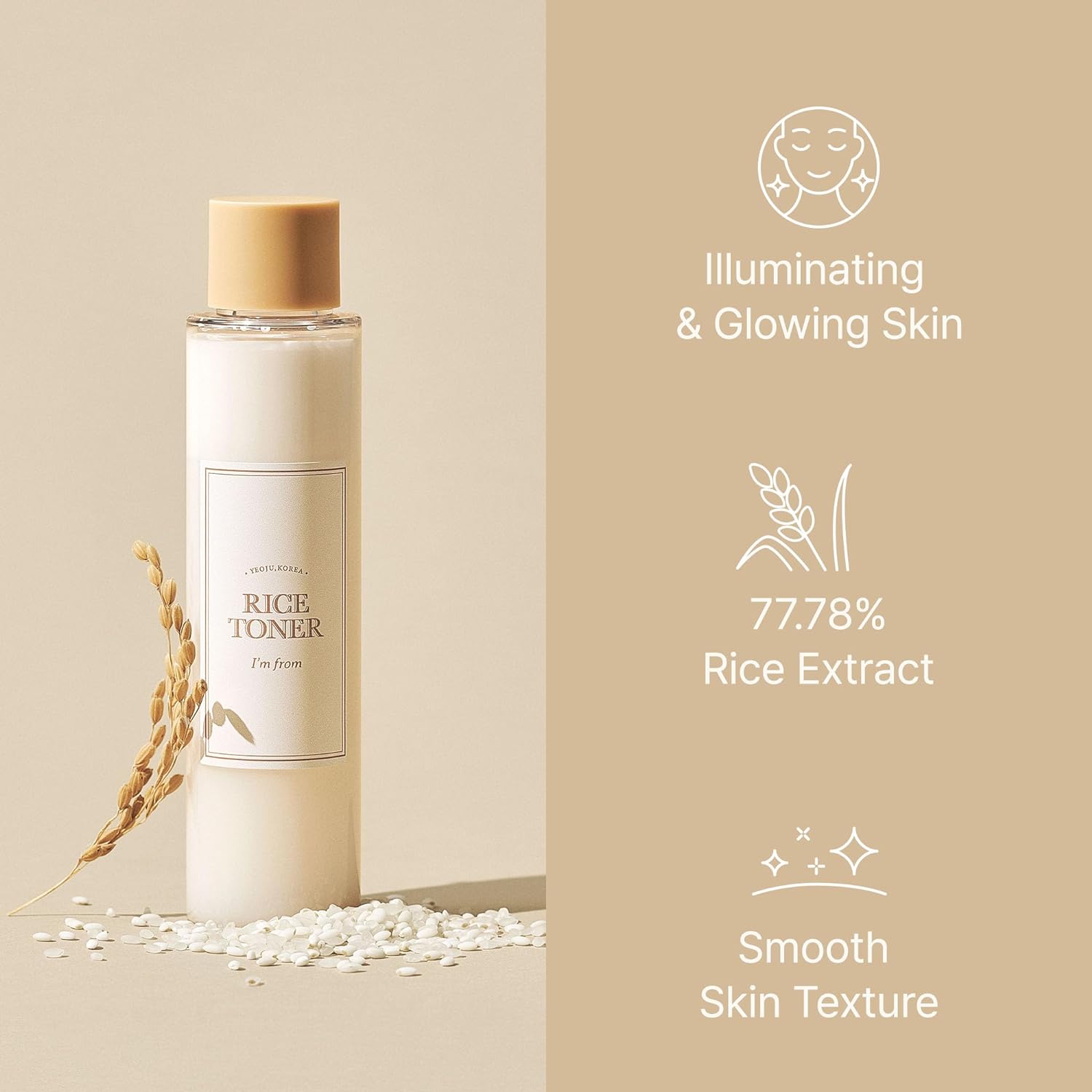 Im From Rice Toner, 77.78% Rice Extract from Korea, Glow Essence with Niacinamide, Hydrating for Dry Skin, Vegan, Alcohol Free, Fragrance Free, Peta Approved, K Beauty Toner, 5.07 Fl Oz