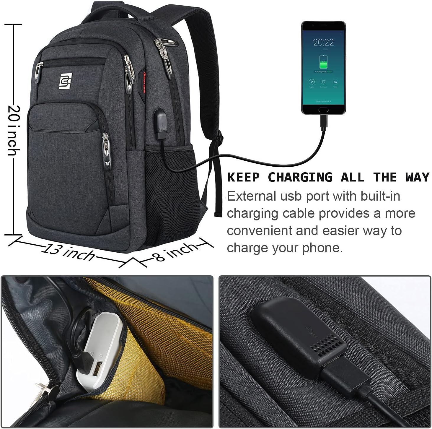 Laptop Backpack,Business Travel Anti Theft Slim Durable Backpack with USB Charging Port,Water Resistant College School Computer Bag for Women  Men Fits 15.6 Inch Laptop and Notebook - Black