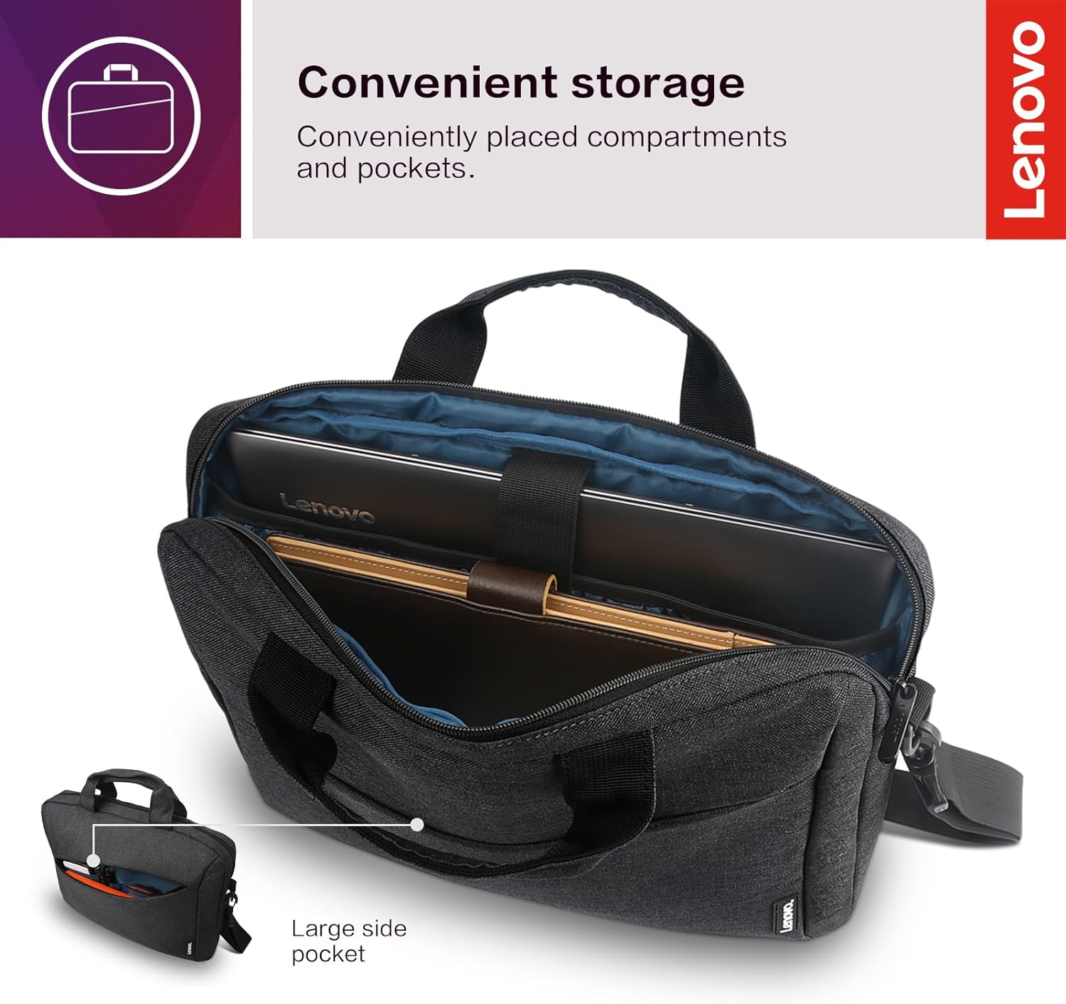 Lenovo Laptop Bag T210, Messenger Shoulder Bag for Laptop or Tablet, Sleek, Durable  Water-Repellent Fabric