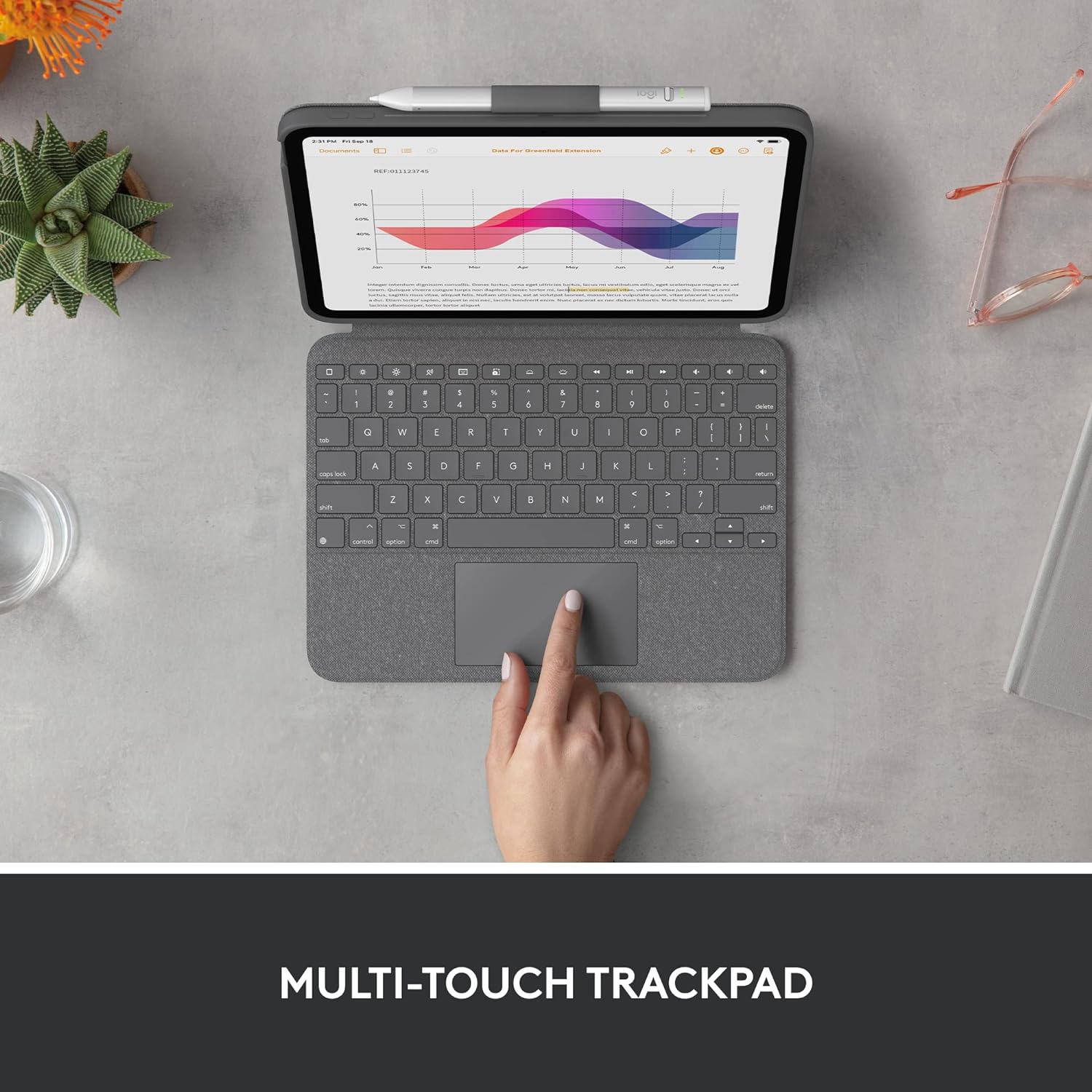 Logitech Combo Touch Detachable 10th Gen iPad Keyboard Case with Large Precision Trackpad, Full-Size Backlit Keyboard, and Smart Connector Technology - Oxford Gray