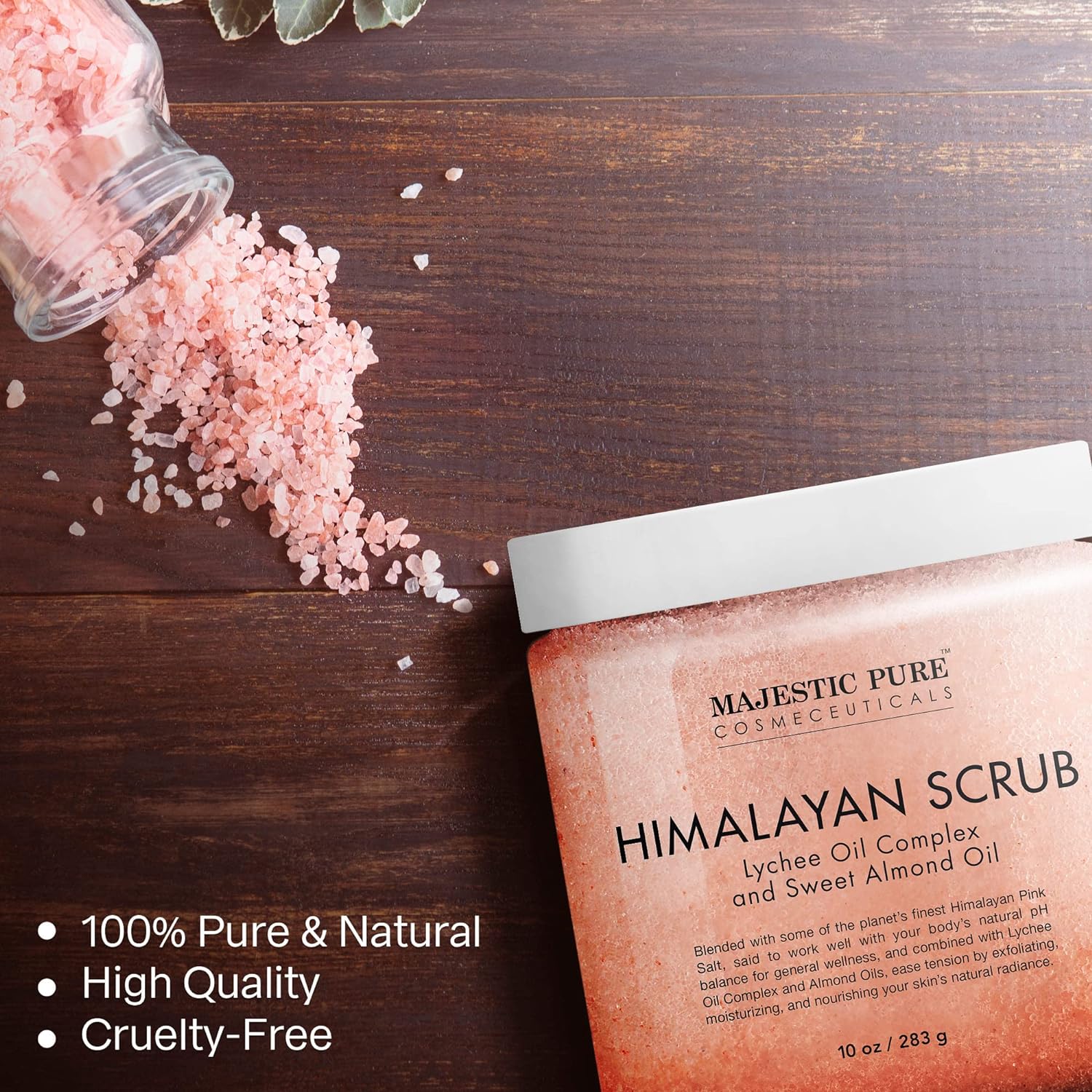 MAJESTIC PURE Himalayan Salt Body Scrub with Lychee Oil, Exfoliating Salt Scrub to Exfoliate  Moisturize Skin, Deep Cleansing - 10 oz