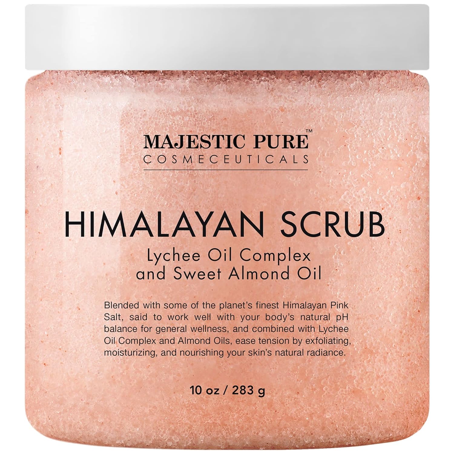 MAJESTIC PURE Himalayan Salt Body Scrub with Lychee Oil, Exfoliating Salt Scrub to Exfoliate  Moisturize Skin, Deep Cleansing - 10 oz