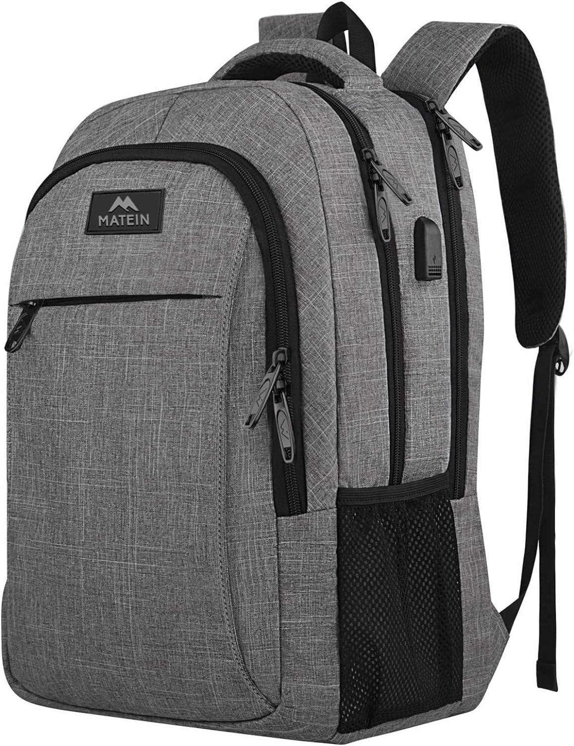 Matein Travel Laptop Backpack, Business Anti Theft Slim Durable Laptops Backpack with USB Charging Port, Water Resistant College School Computer Bag Gifts for Men  Women Fits 15.6 Inch Notebook, Grey