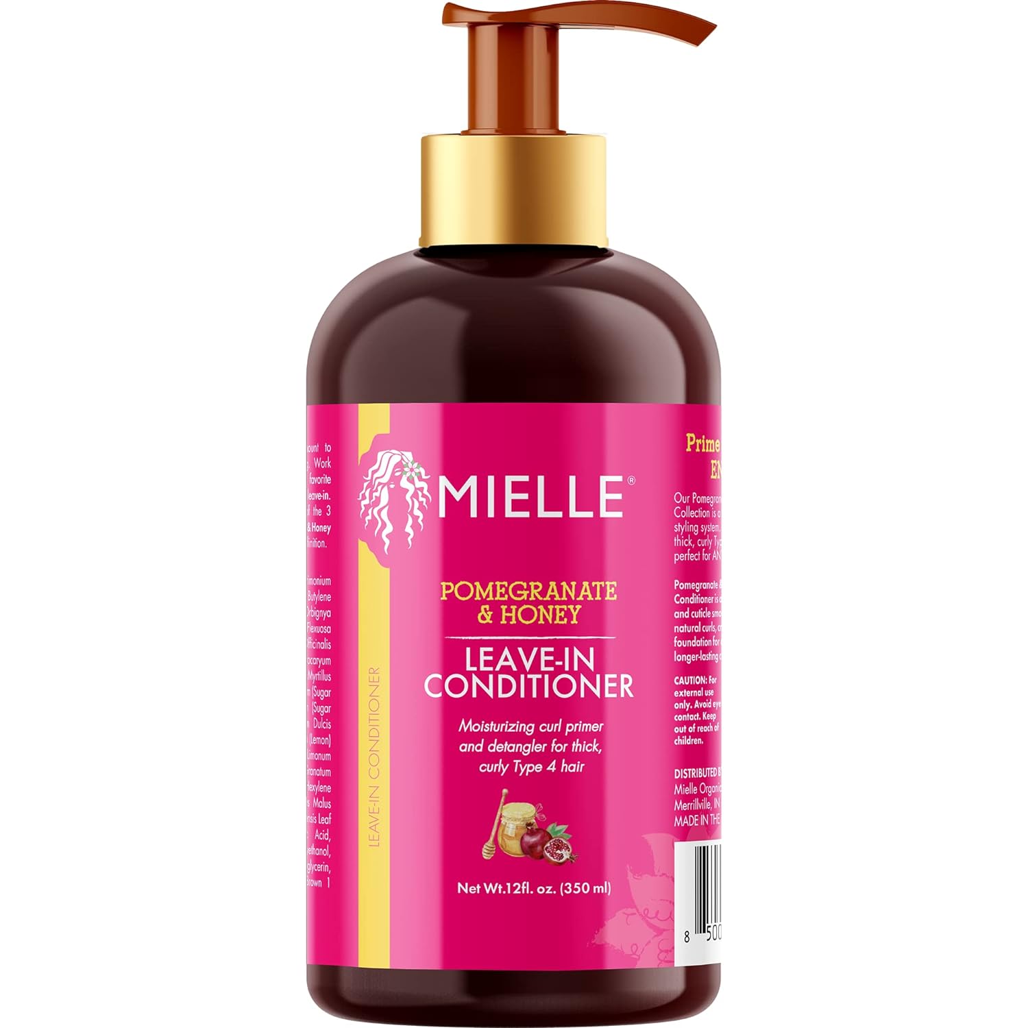 Mielle Organics Pomegranate  Honey Leave-In Conditioner, Moisturizing Curl Primer and Detangler, Repair Damage and Prevent Frizz, Treatment For Thick Curly Hair Type 4 Hair, 12-Fluid Ounces