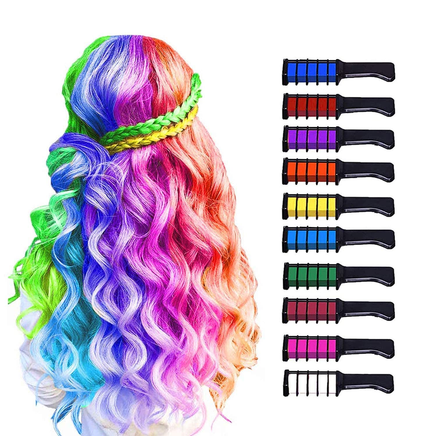 MSDADA 10 Color Hair Chalk for Girls Makeup Kit - New Hair Chalk Comb Temporary Hair Color Dye for Kids - Teen Girl Gifts Birthday Christmas Gifts Toys for Girls Kids Age 6 7 8 9 10 11 12 Year Old