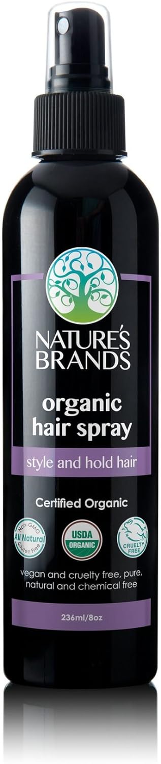 Natures Brands Organic Hair Spray 8 Oz Bottle – USDA Organic Certified, Paraben-Free, Cruelty-Free and Vegan - With Natural Botanical Extracts - For All Hair Types