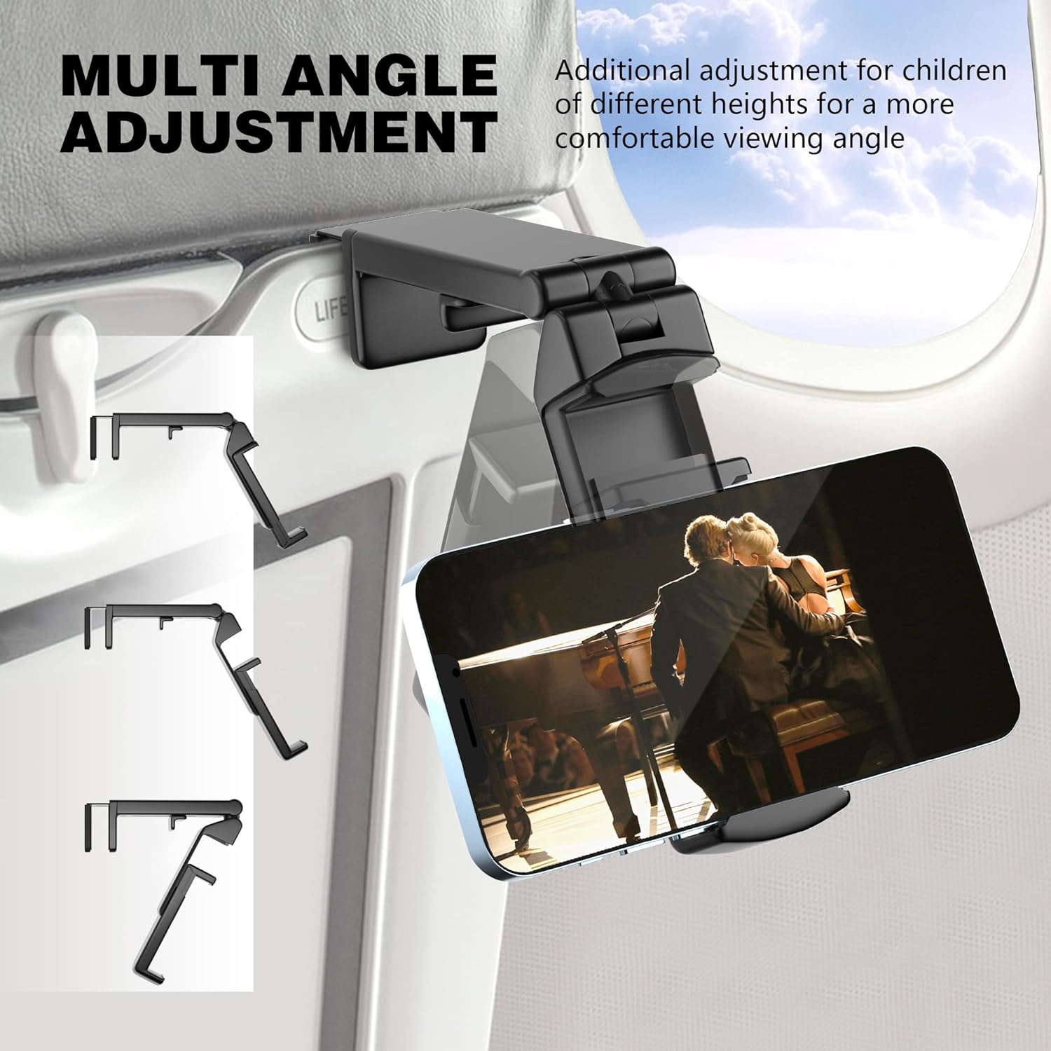 Perilogics Universal in Flight Airplane Phone Holder Mount. Hands Free Viewing with Multi-Directional Dual 360 Degree Rotation. Pocket Size Must Have Travel Essential Accessory for Flying