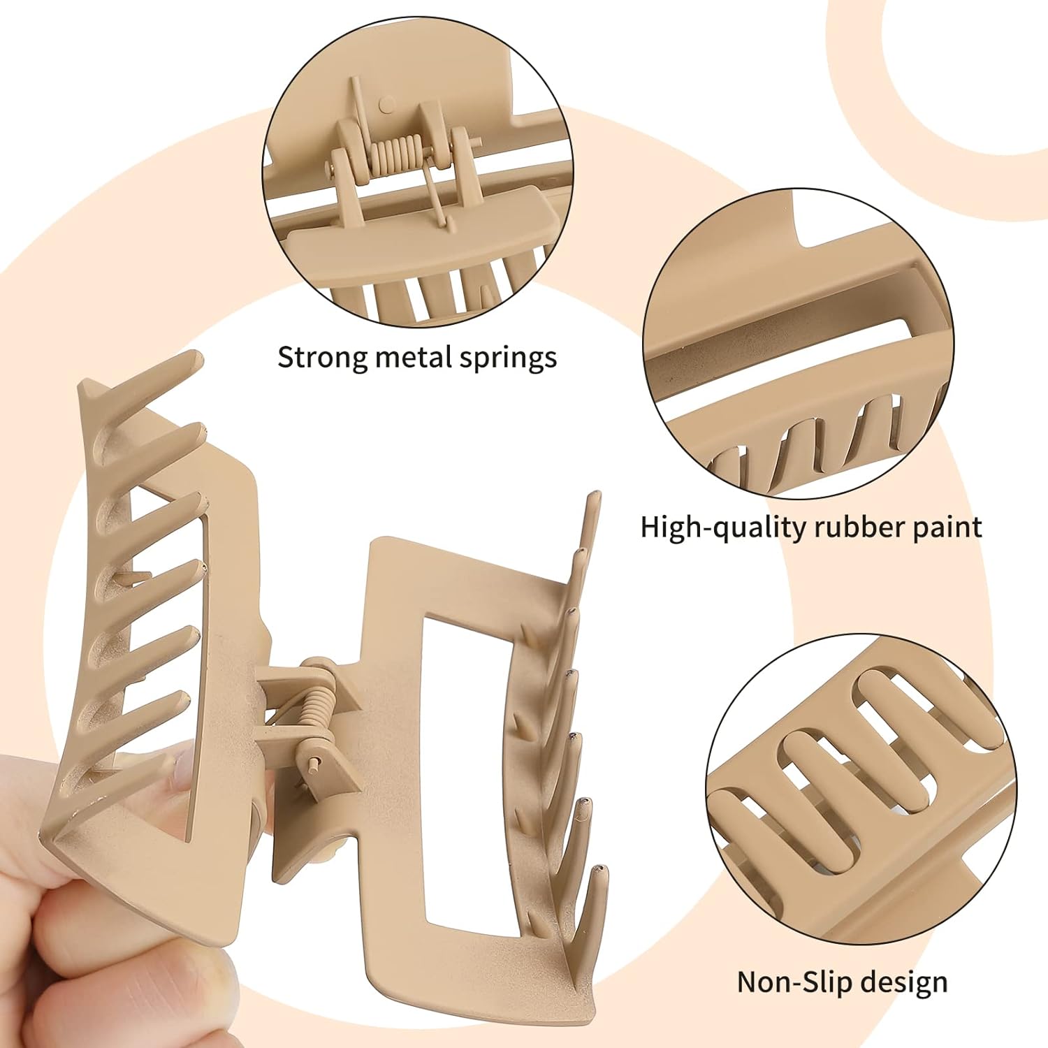 Sisiaipu 4 Inch Big Hair Claw Clips 6 Pcs for Thick Hair Square Hair Clips for Women Rectangle Nonslip Acrylic Banana Jaw Clips Hair Accessories for Girls -Brown