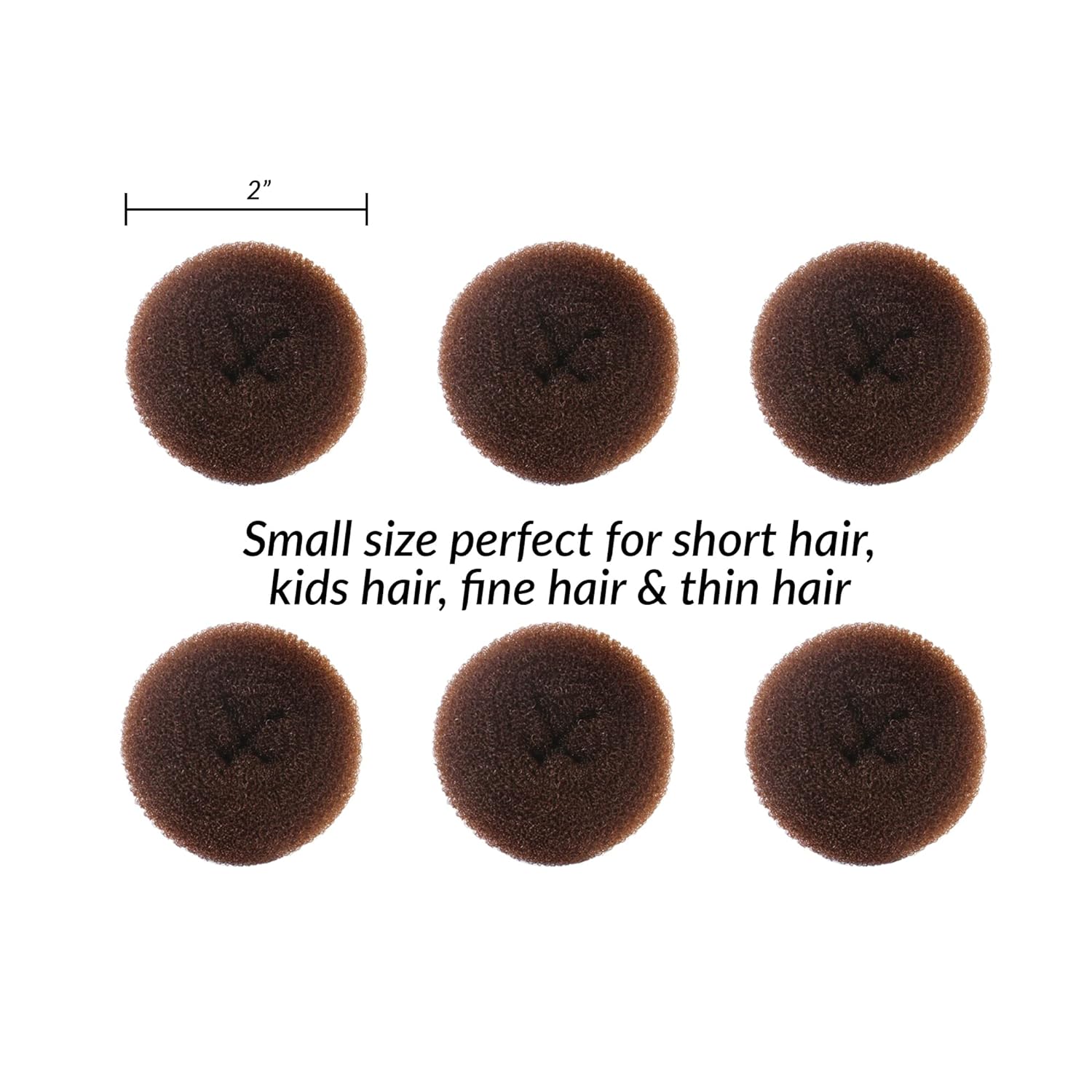 Styla Hair Small Donut Hair Bun Maker for Kids, Ballet Buns Maker for Kids, Sock Bun Hair Maker, Hair Donut Bun Maker Hair, Easy Bun Hair Bun Maker, (6pc Brown 2 Inch Size)