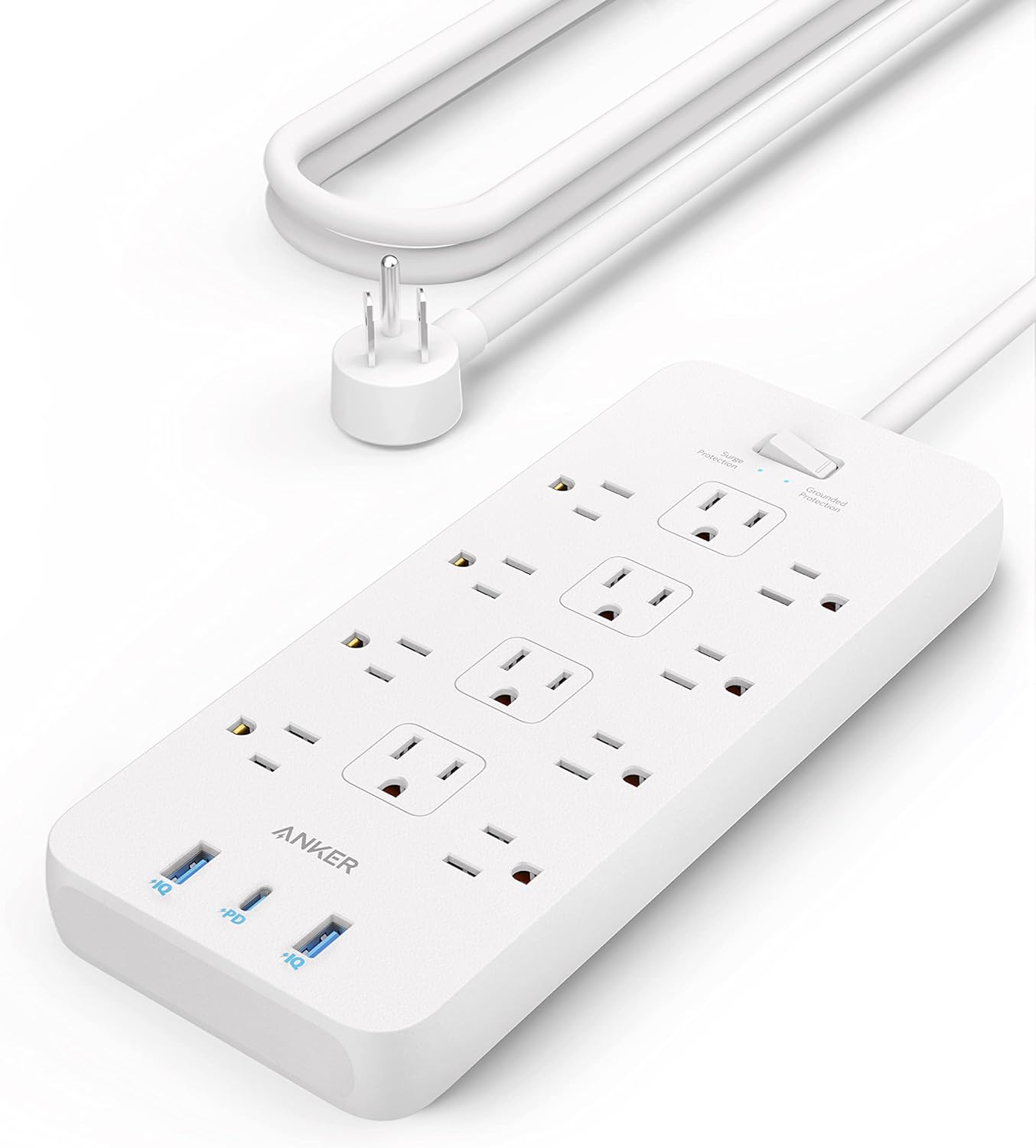 Surge Protector Power Strip (2100J), Anker 12 Outlets with 1 USB C and 2 USB Ports foriPhone 15/15 Plus/15 Pro/15 Pro Max, 5ft Extension Cord, Flat Plug, 20W USB C Charging for Home, Office,TUV Listed