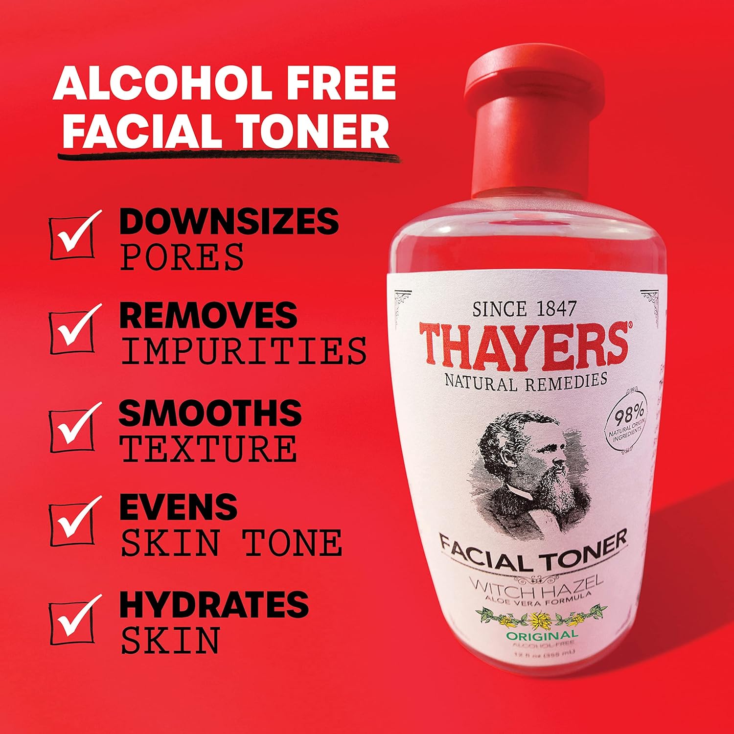 THAYERS Alcohol-Free, Hydrating Cucumber Witch Hazel Facial Toner with Aloe Vera Formula, 12 oz