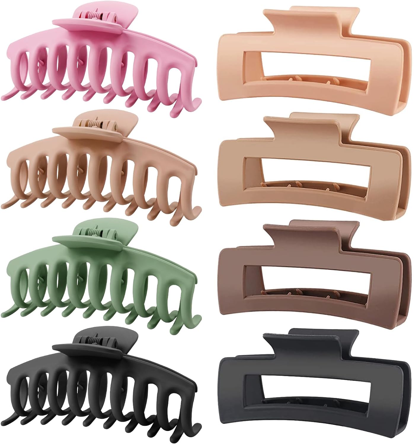 TOCESS 8 Pack Big Hair Claw Clips for Women Large Claw Clip for Thin Thick Curly Hair 90s Strong Hold 4.33 Inch Nonslip Matte Jumbo Hair Clips (8 Pcs)