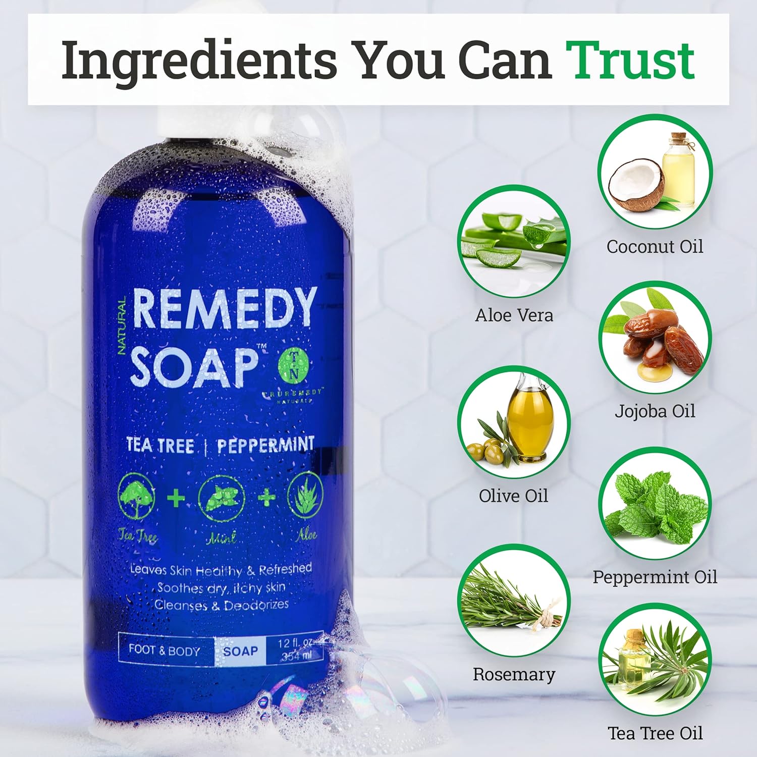 Truremedy Naturals Remedy Tea Tree Oil Body Wash - Body Wash That Helps Body Odor, Ringworm,  Skin Irritations - Tea Tree Soap Body Wash (1 pk, 12 oz)