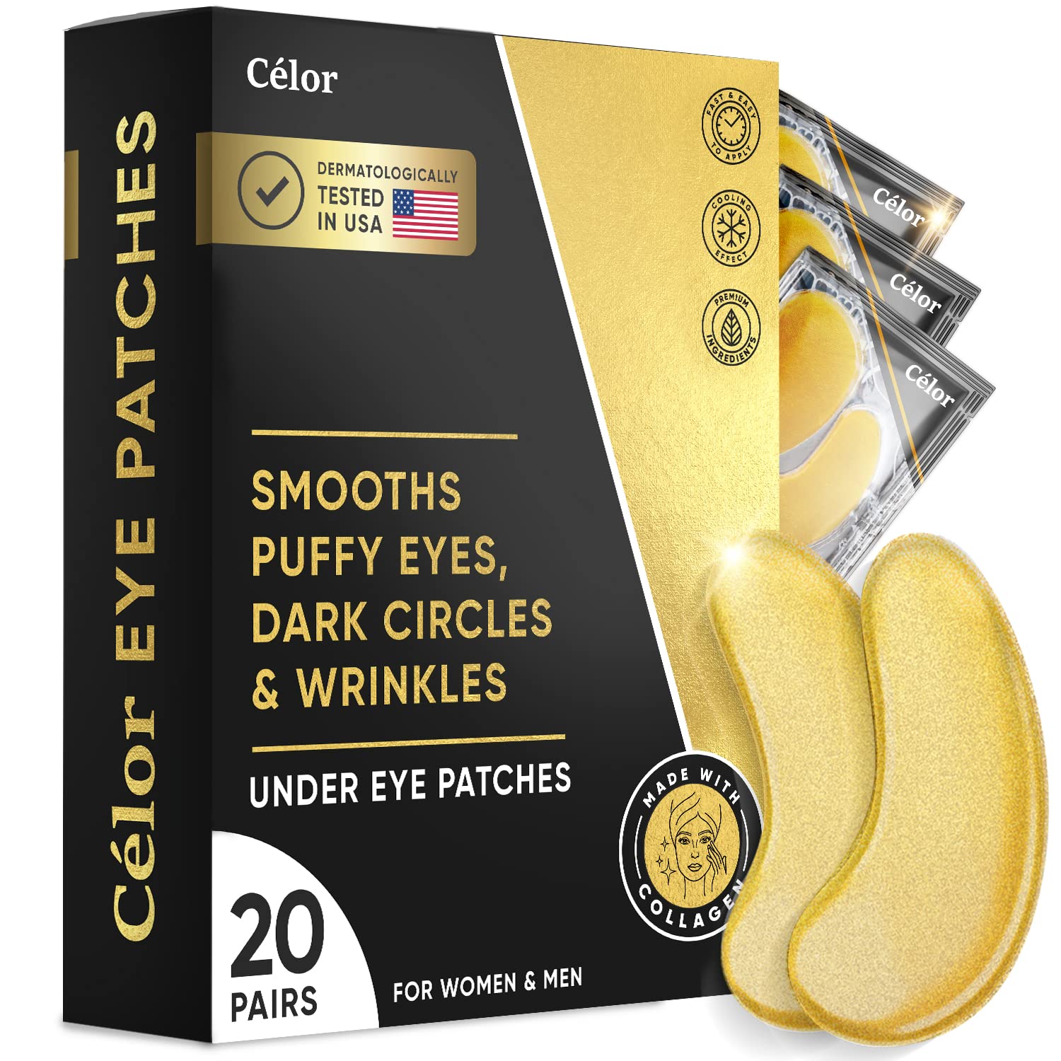 Under Eye Patches (20 Pairs) - Golden Under Eye Mask Amino Acid  Collagen, Under Eye Mask for Face, Dark Circles and Puffiness, Beauty  Personal Care