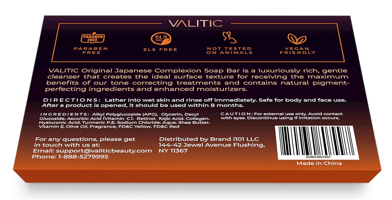 VALITIC Kojic Acid Dark Spot Remover Soap Bars with Vitamin C, Retinol, Collagen, Turmeric - Original Japanese Complex Infused with Hyaluronic Acid, Vitamin E, Shea Butter, Castile Olive Oil (2 Pack)