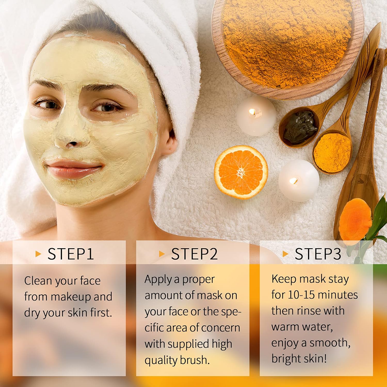 Vitamin C Face Mask with Kaolin Clay and Turmeric for Dark Spots, Dull Skin, Skincare Facial Mask for Controlling Oil and Refining Pores 5.29 Oz