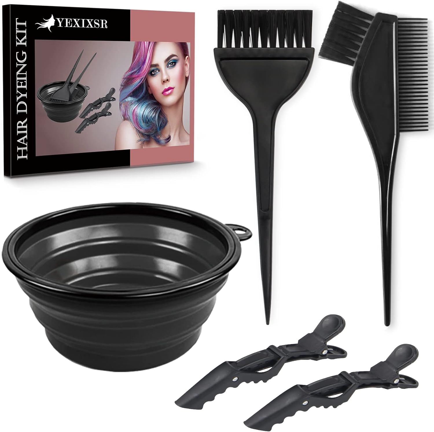 Yexixsr 5Pcs Professional Salon Hair Coloring Dyeing Kit, hair bleach kit hair coloring tool with Hair Dye Brush, Hair Color Bowl, Hair Clips