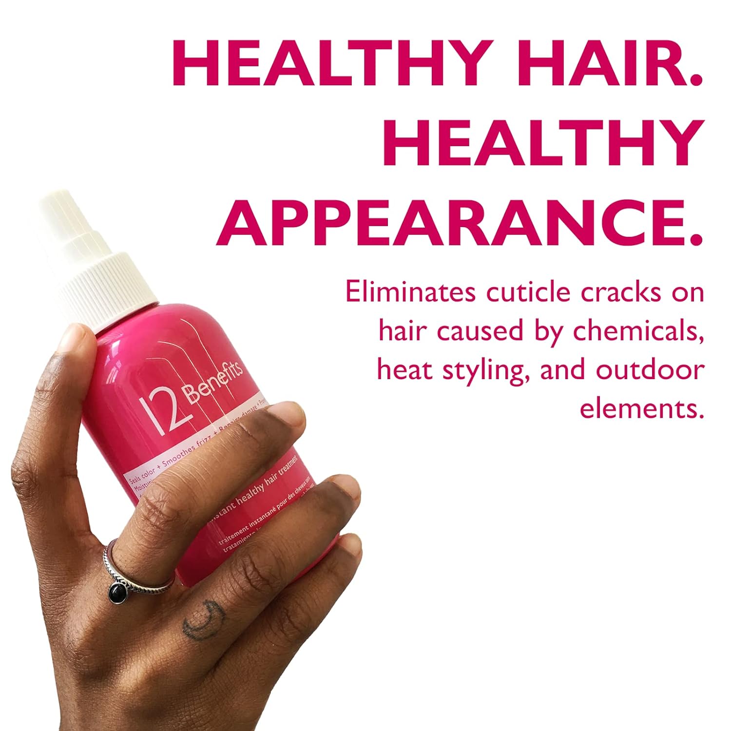 12 Benefits Instant Healthy Hair Treatment - Leave In Conditioner Spray with Quaternium 39 and Silk Fibre Protein - Smooths Frizz, Strengthens  Repairs Damaged Hair - Made in the USA, (6 Fl Oz)